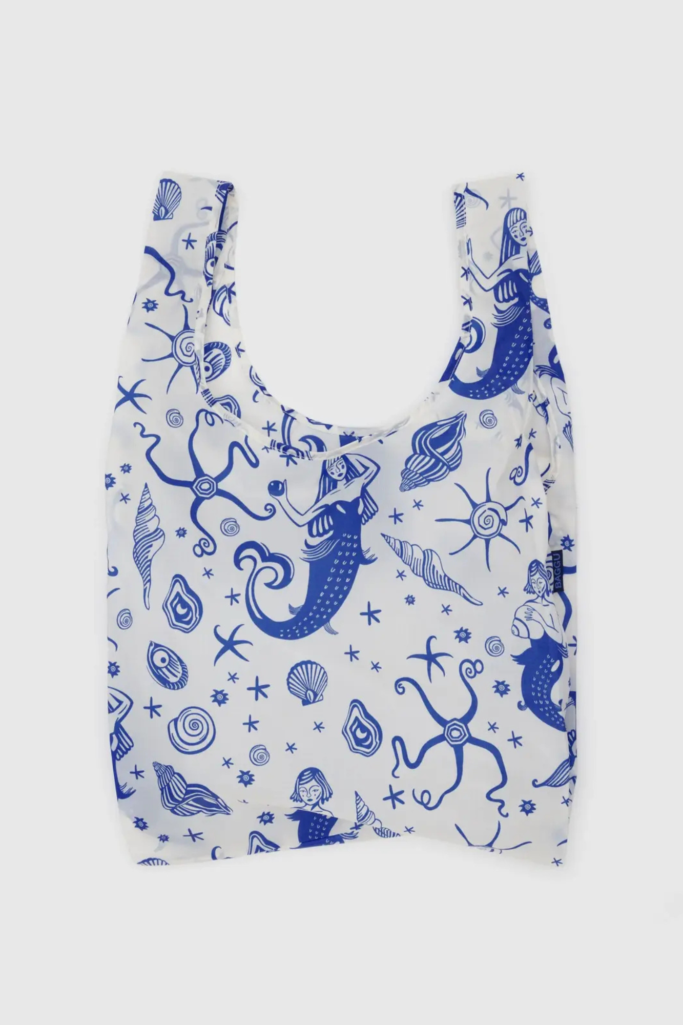 BAGGU Standard Reusable Shopping Tote Bag - Mermaid Print Eco-Friendly Grocery Bag for Shopping, Beach, Travel & Daily Use