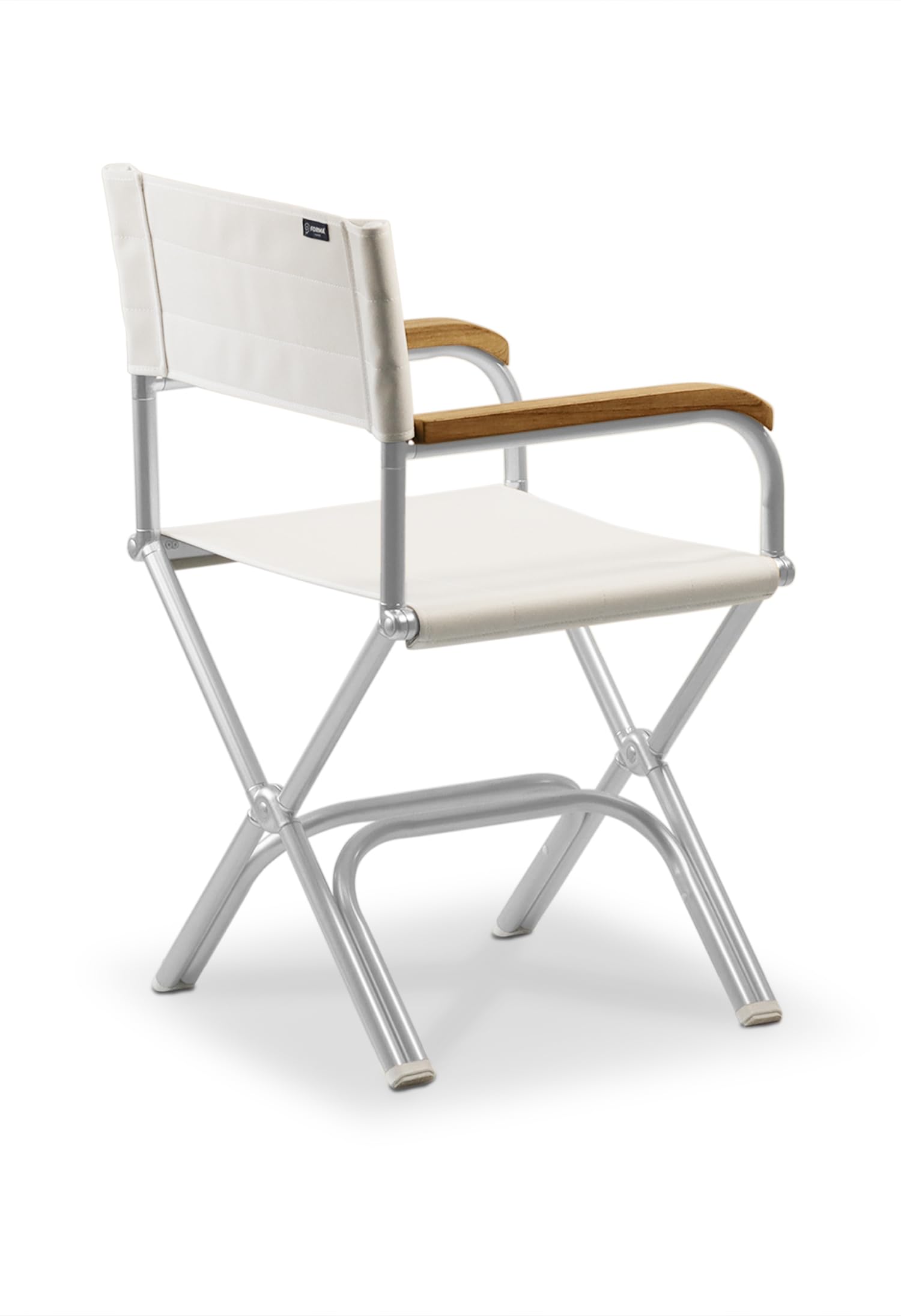 Premium FORMA MARINE A6000VWT White Vinyl Padded Boat Chair with Aluminum Frame & Teak Armrests - Folding Deck Furniture for Yachts, Boats & Outdoor Marine Use