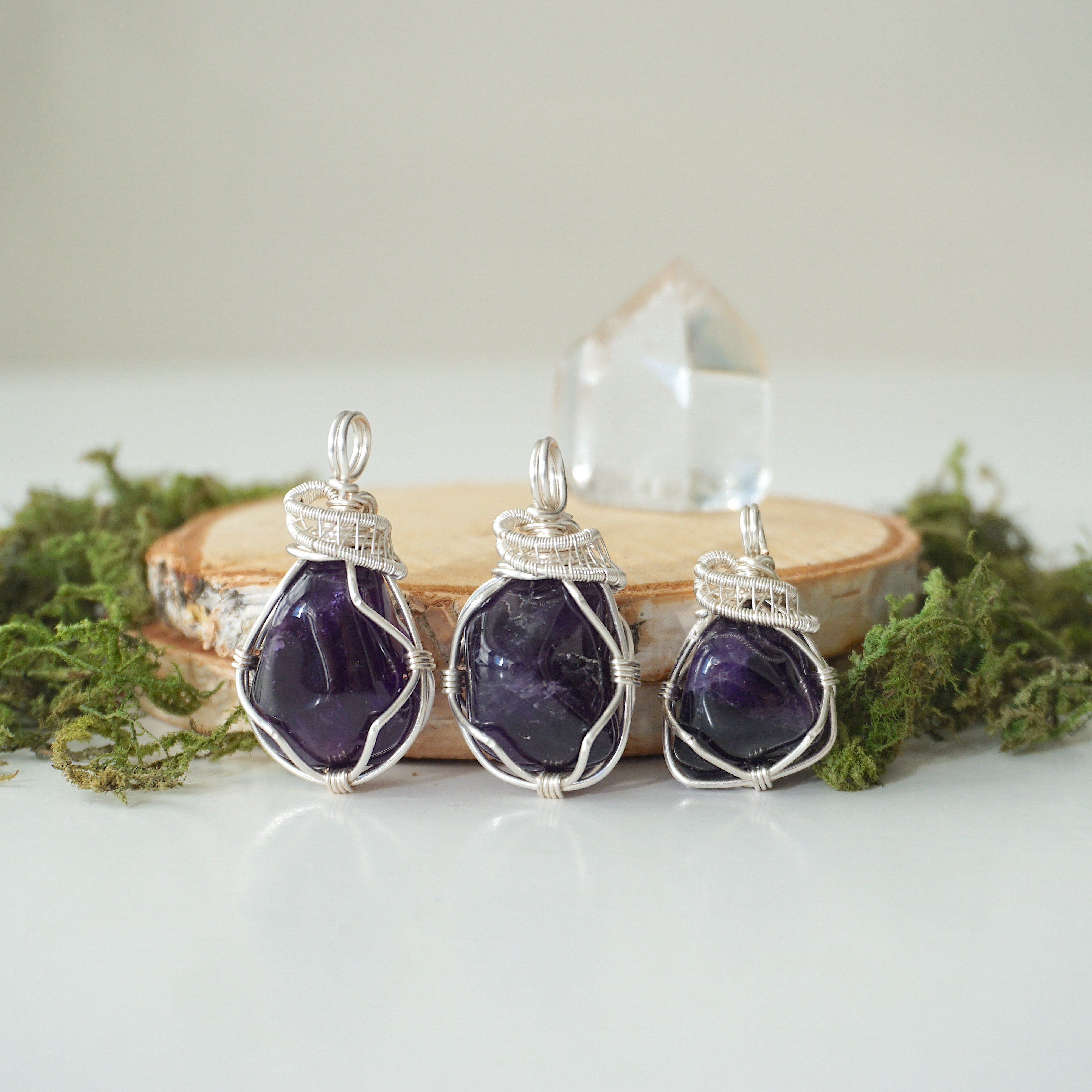 Dark Amethyst Necklace for Women - Sterling Silver Plated Crystal Pendant Jewelry - Perfect for Gifts, Parties & Spiritual Healing