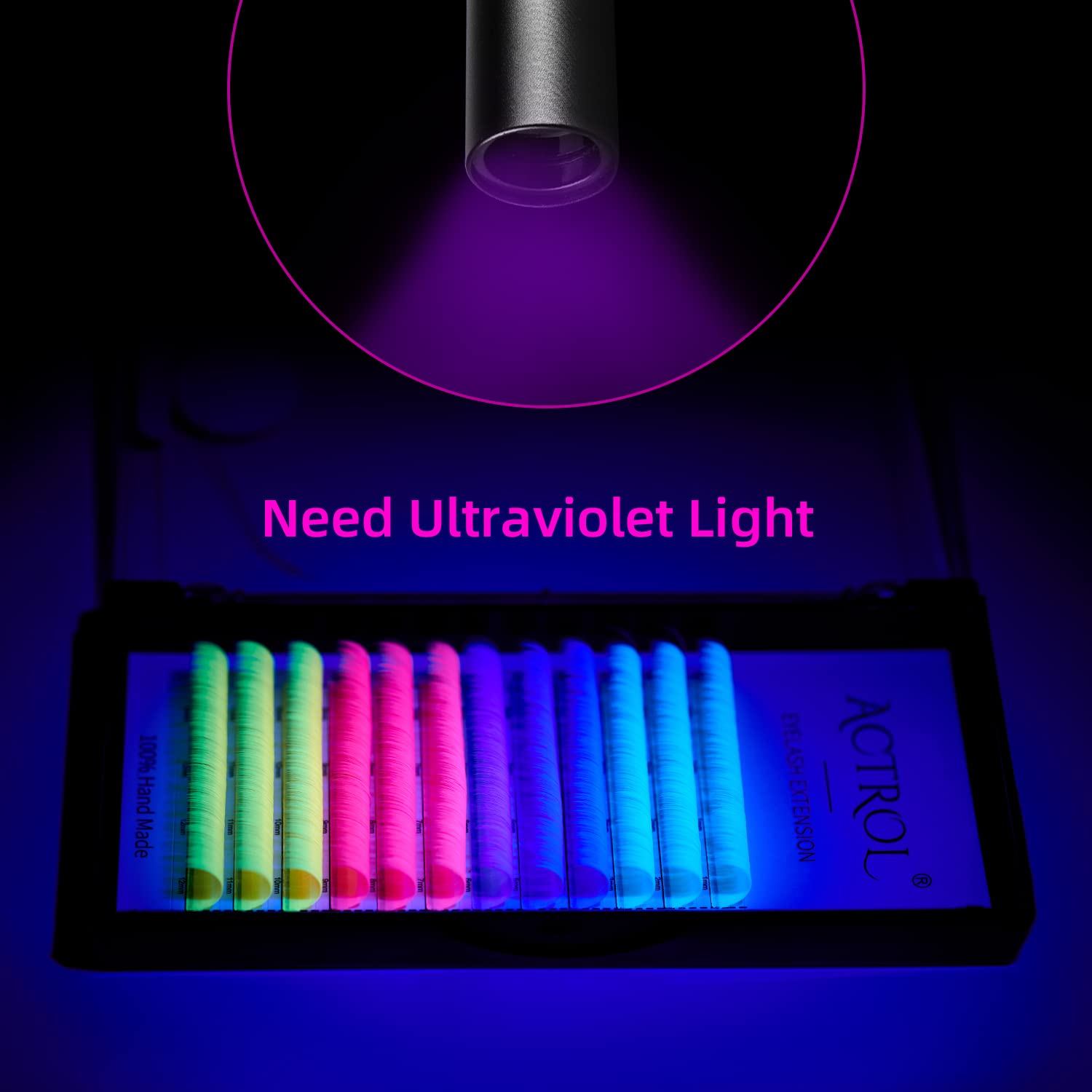 Vibrant Neon UV Eyelash Extensions - 13mm 0.07D Curl Glow Under Black Light | Blue, Yellow, Purple, Pink Multi-Colored Mixed Lashes for Parties, Raves & Nightlife | Easy Fan Application for Stunning UV Effects