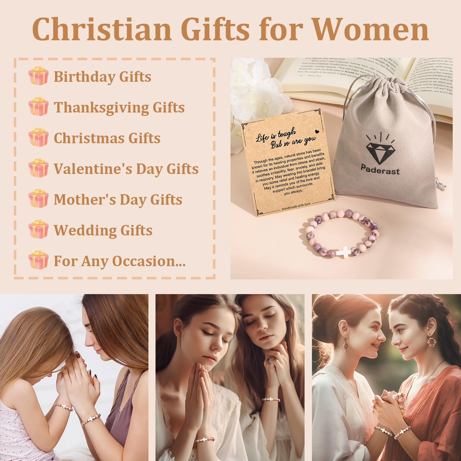 Christian Easter Gifts for Women - Religious Cross Bracelet with Inspirational Message - Faith-Based Jesus Jewelry for Mom, Daughter, Sister, Grandma, Godmother - Perfect Easter Basket Stuffer & Birthday Gift for Christian Women (Ideal for Church, Bible Study & Daily Wear)