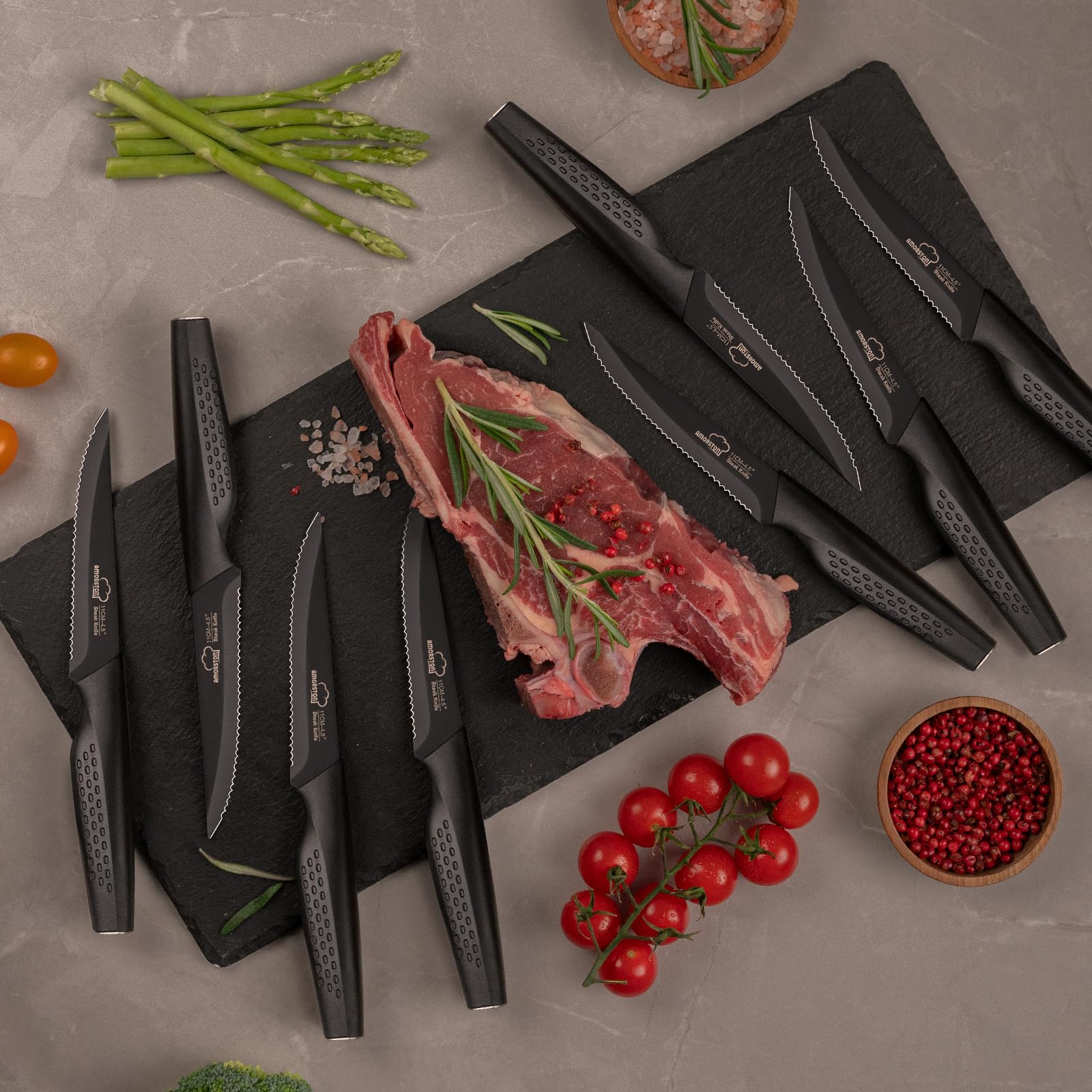 Premium 8-Piece Stainless Steel Steak Knife Set - Serrated Blades, Dishwasher Safe, Elegant Black Handle - Perfect for Steak Dinners, BBQs & Fine Dining at Home