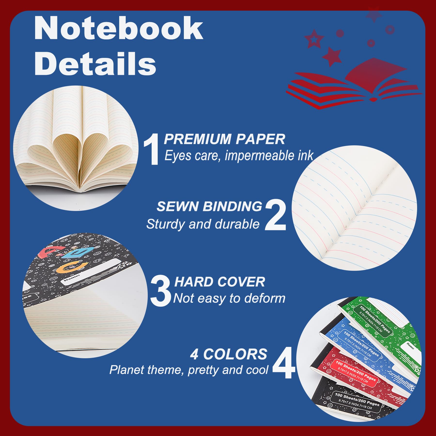 48 Pack Primary Composition Notebooks for Kids - K-2 Writing Journal with Blank Pages & Drawing Space, 9.75