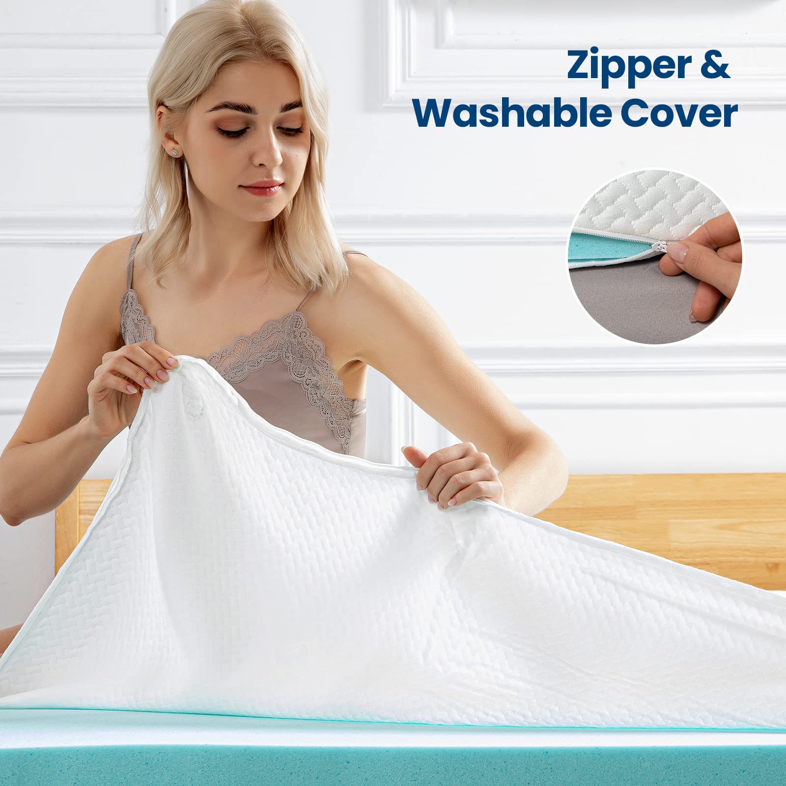IMOOY 3 Inch Cooling Gel Memory Foam Mattress Topper King Size - High Density Ventilated Mattress Pad with Removable Bamboo Cover for Pressure Relief & Back Pain - Perfect for Hot Sleepers, Guest Beds & Dorm Rooms - 10 Year Warranty