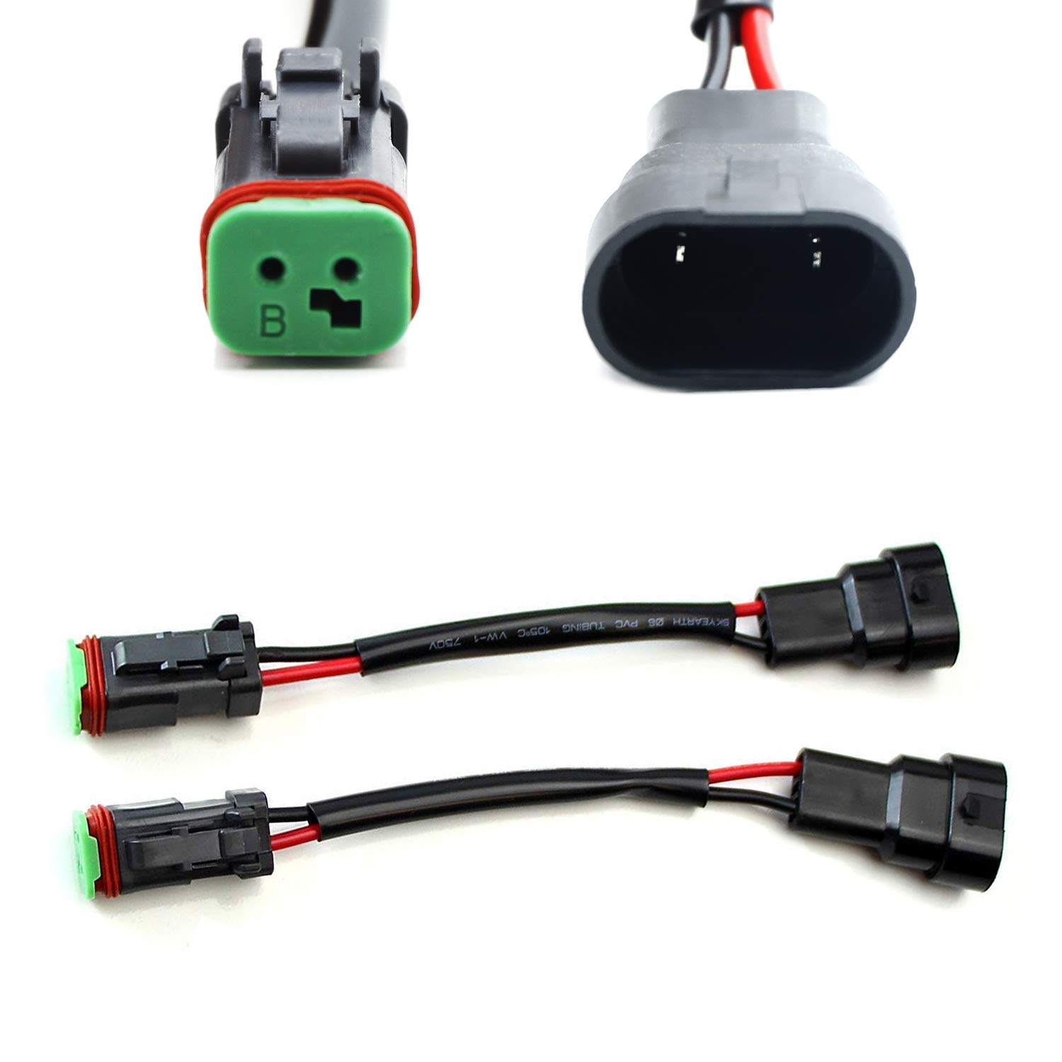 iJDMTOY (2) Heavy Duty H10 9145 9006 to Deutsch DT DTP Fog Light Wiring Adapters - Compatible with LED Pod Lights, Light Bars, Work Lamps for Off-Road Trucks, ATVs, and Marine Applications
