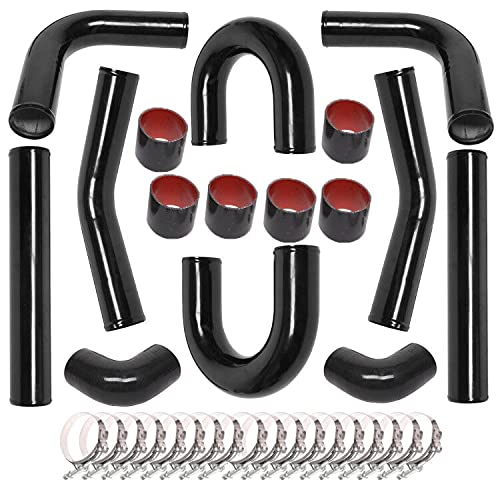 8PCS Universal 2.5 Inch Aluminum Intercooler Piping U-Pipe Kit with T-Bolt Clamps & Black Couplers - High Performance Upgrade for Turbocharged Vehicles (Perfect for Car Racing, Off-Roading & Engine Modifications)