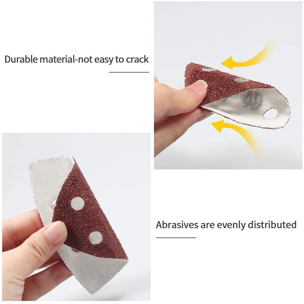 SPEEDWOX 100-Pack 3.5 Inch 90mm Triangle Hook & Loop Sanding Pads - 40/60/80/120/180/240 Grits for Detail Sanders & Oscillating Tools - Perfect for Woodworking, Furniture Refinishing & DIY Projects