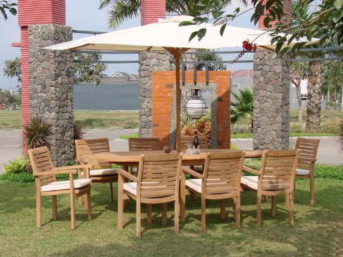 Premium 9-Piece Teak Wood Dining Set with 94-Inch Oval Table & 8 Stackable Hari Arm Chairs - Outdoor/Indoor Luxury Patio Furniture for Garden, Restaurant, or Home Decor #WHDSHR6
