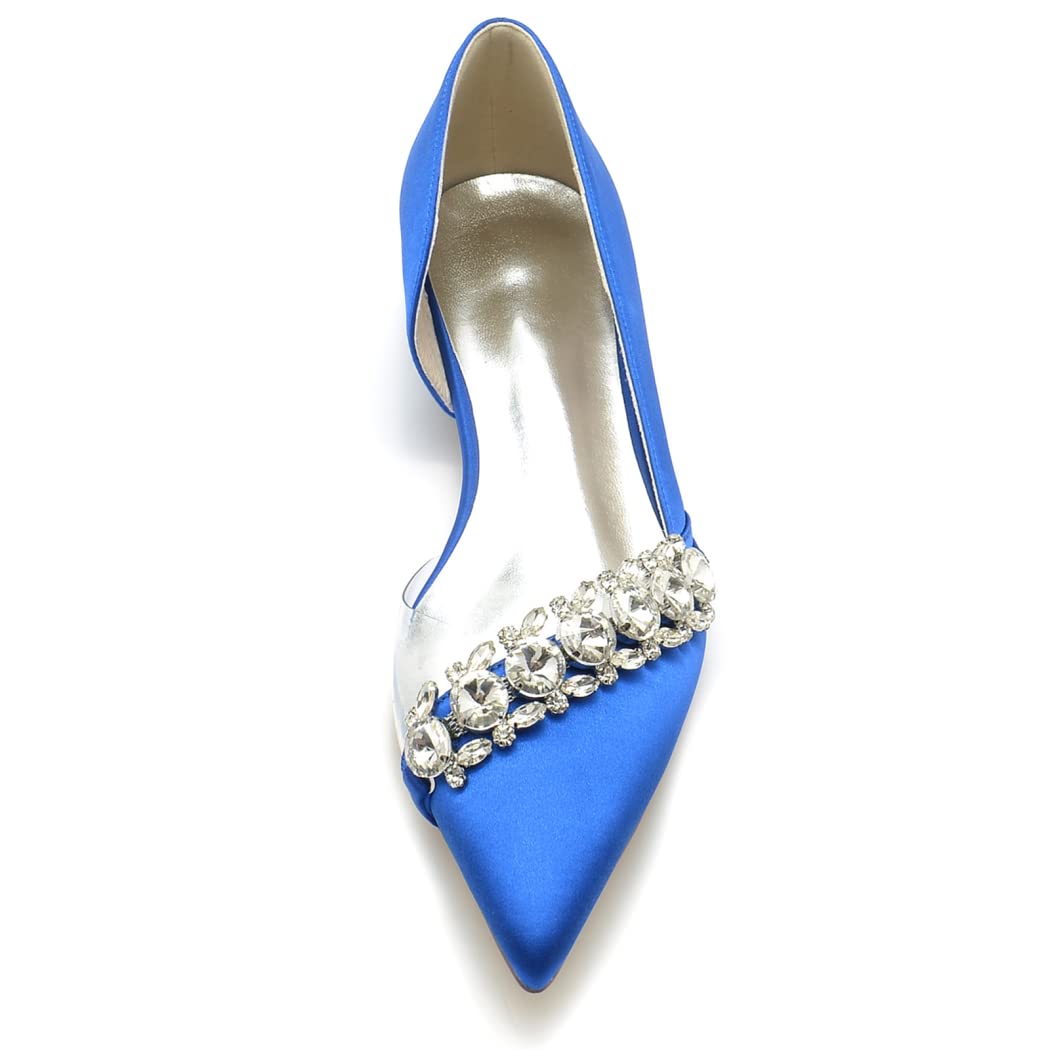 Elegant Satin Bridal Wedding Flats for Women - Comfortable Closed Toe Ballet Slip-On Shoes with 2.5cm Heel (Navy Blue, Size 6.5 US) - Perfect for Wedding Ceremonies, Receptions & Bridal Showers