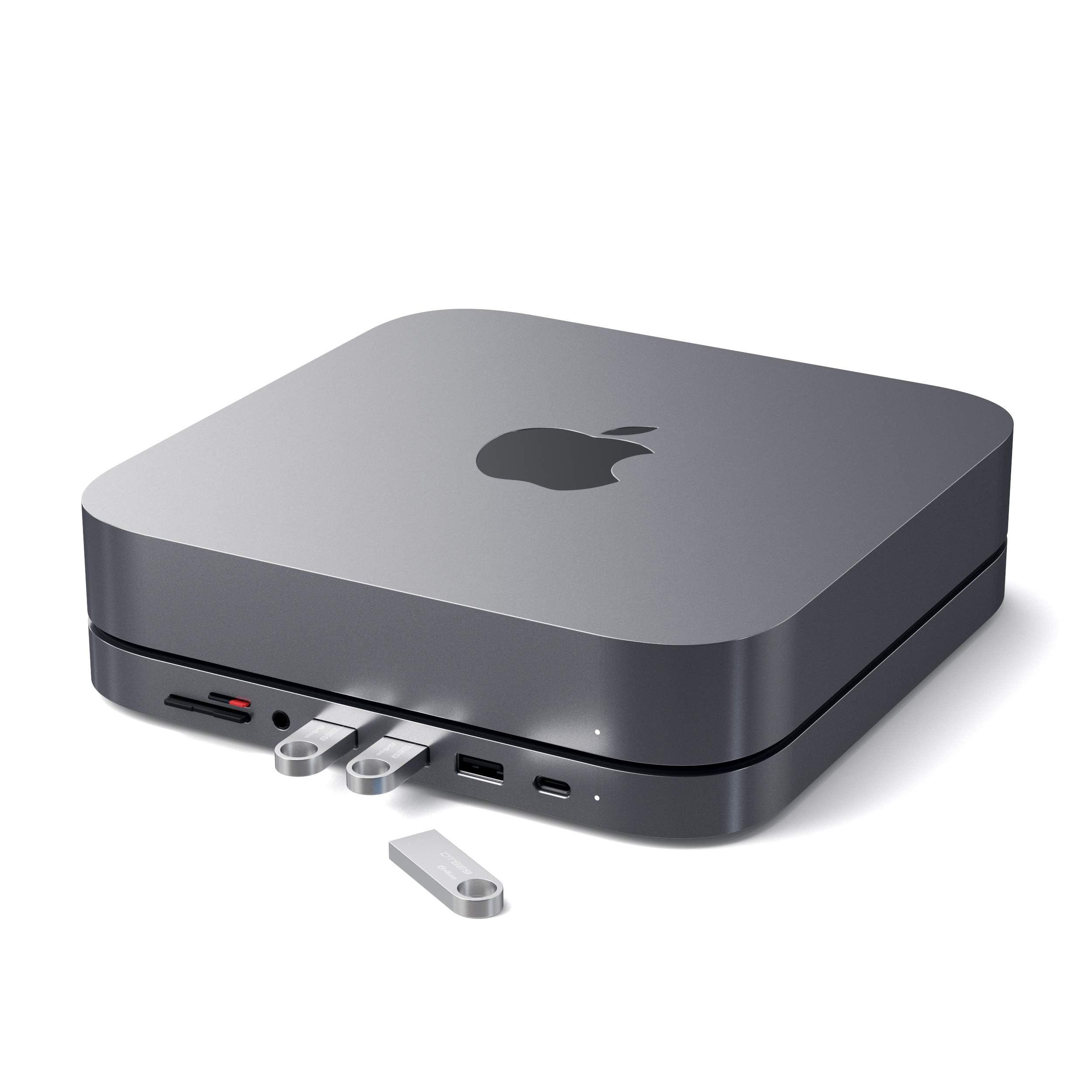 Satechi Aluminum USB C Hub with Stand - 6-in-1 Type-C Adapter for Mac Mini (M1/M2), Mac Studio - Includes USB 3.0, SD/MicroSD Card Reader, Headphone Jack - Space Grey | Perfect for Home Office, Workstation & Digital Content Creation