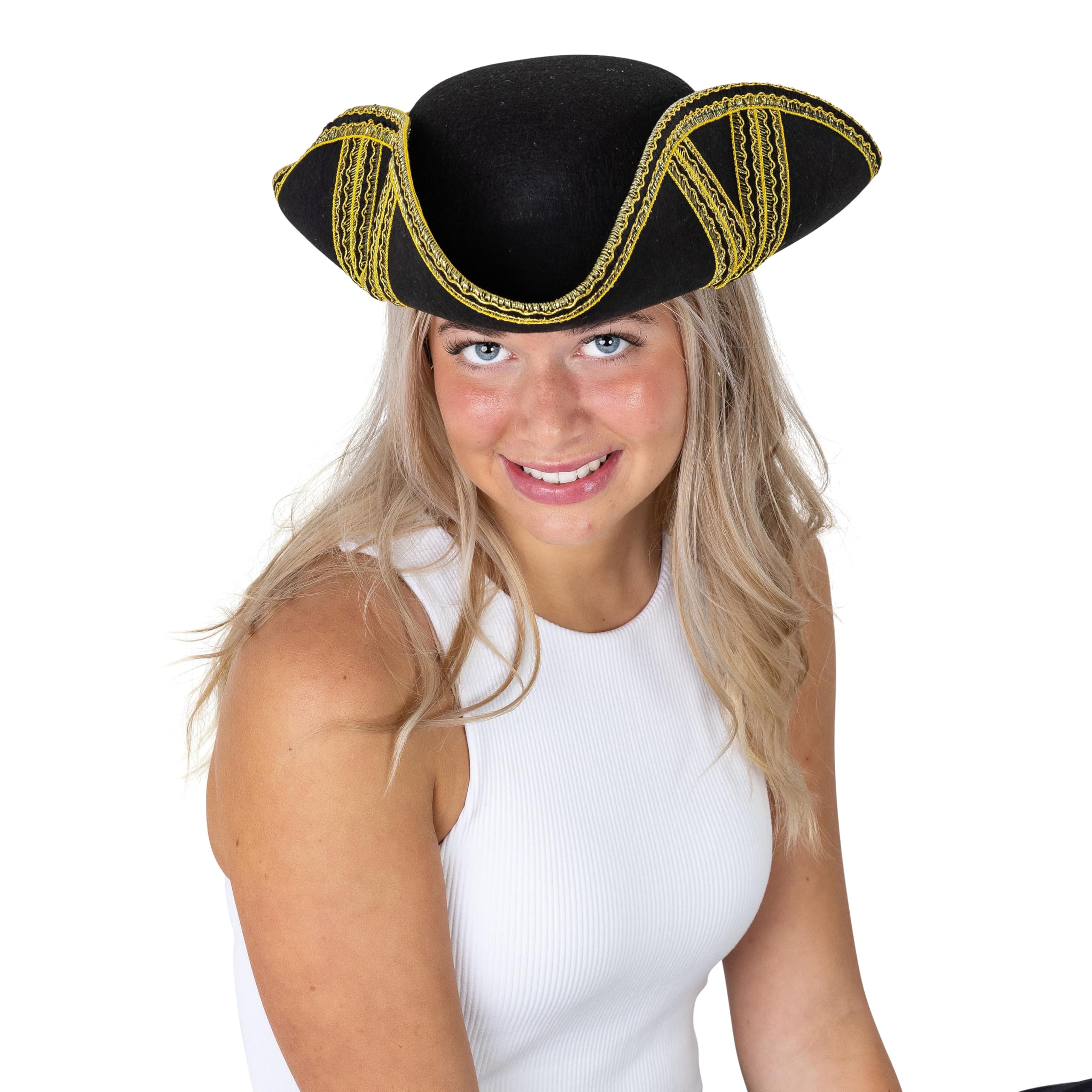 Authentic Tricorn Hat for Adults - Colonial Pirate Costume Hat for Men | Perfect for Historical Reenactments, Halloween & Cosplay