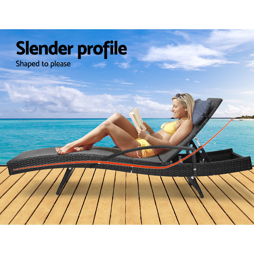 Premium Outdoor Sun Lounger Chair with Adjustable Headrest & Cushion - Waterproof Patio Poolside Chaise Lounge for Backyard, Beach, and Garden Relaxation (Black)