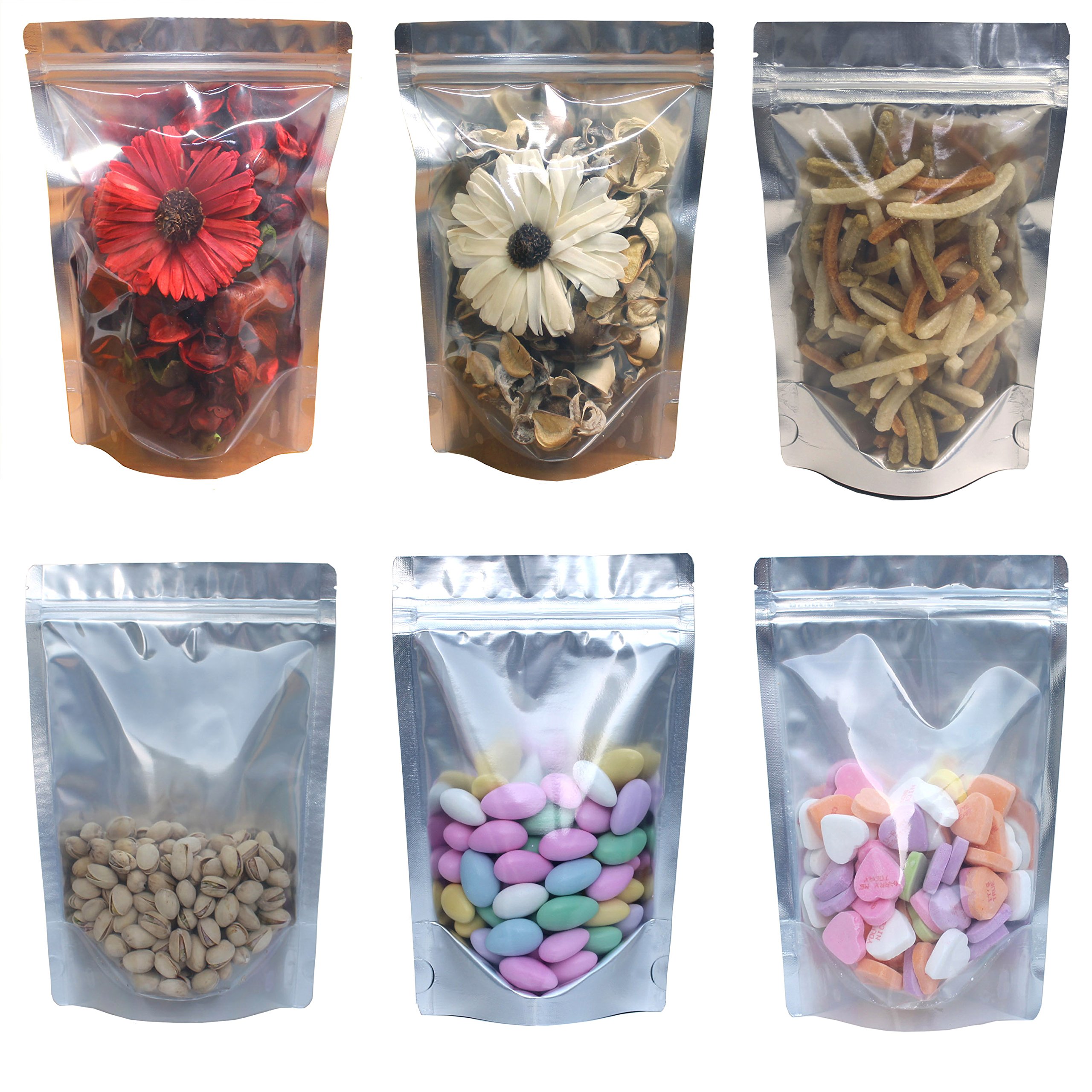 50 Pack 7x10 Inch Airtight Stand Up Pouch Bags with Clear Front & Aluminum Foil Back - Heat Sealable Zipper Lock for Food Storage, Coffee, Snacks & Meal Prep | Reusable & Durable