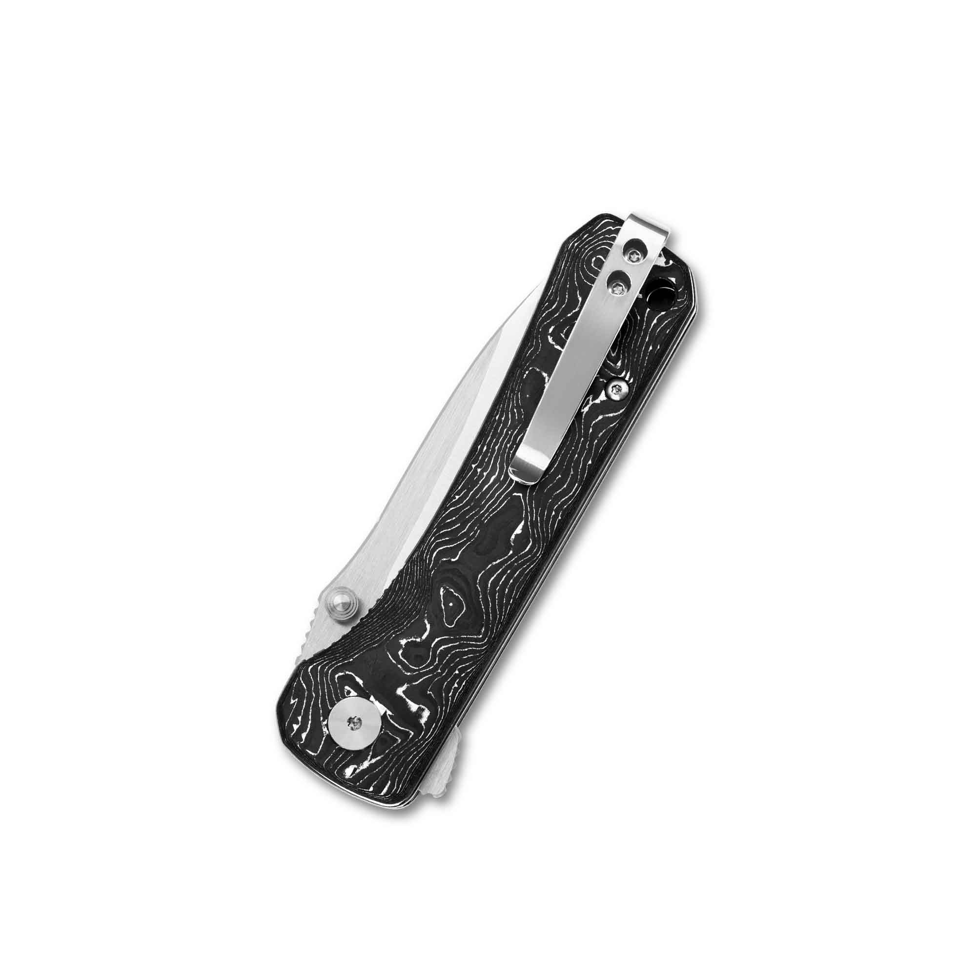QSP Hawk Liner Lock Pocket Knife - Damascus/S35VN Blade, Carbon Fiber Handles - EDC, Camping, Hunting & Outdoor Survival Tool