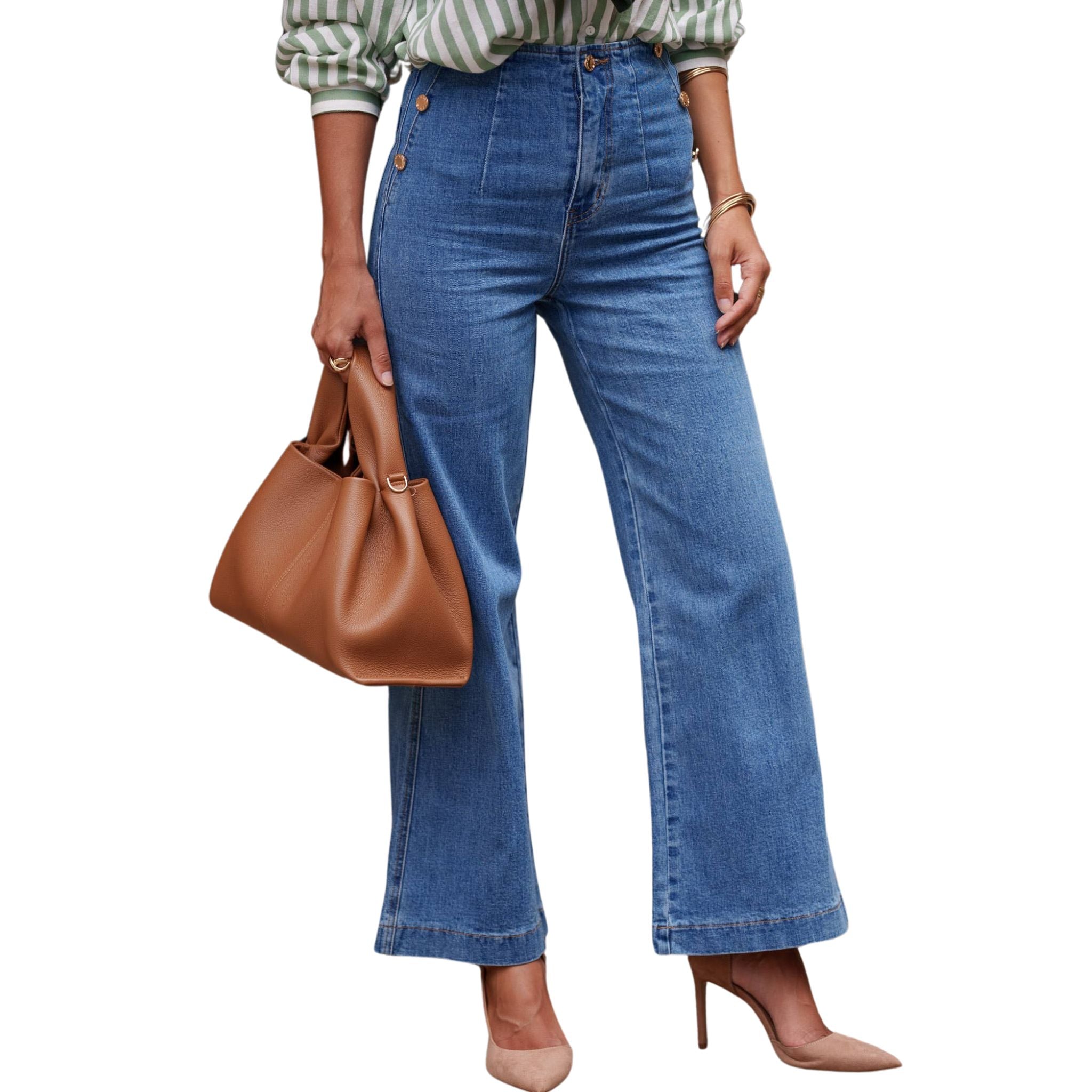 Stylish Wide Leg Venise Jeans - Medium Wash Denim for Women | Perfect for Casual Outings & Boho Chic Looks