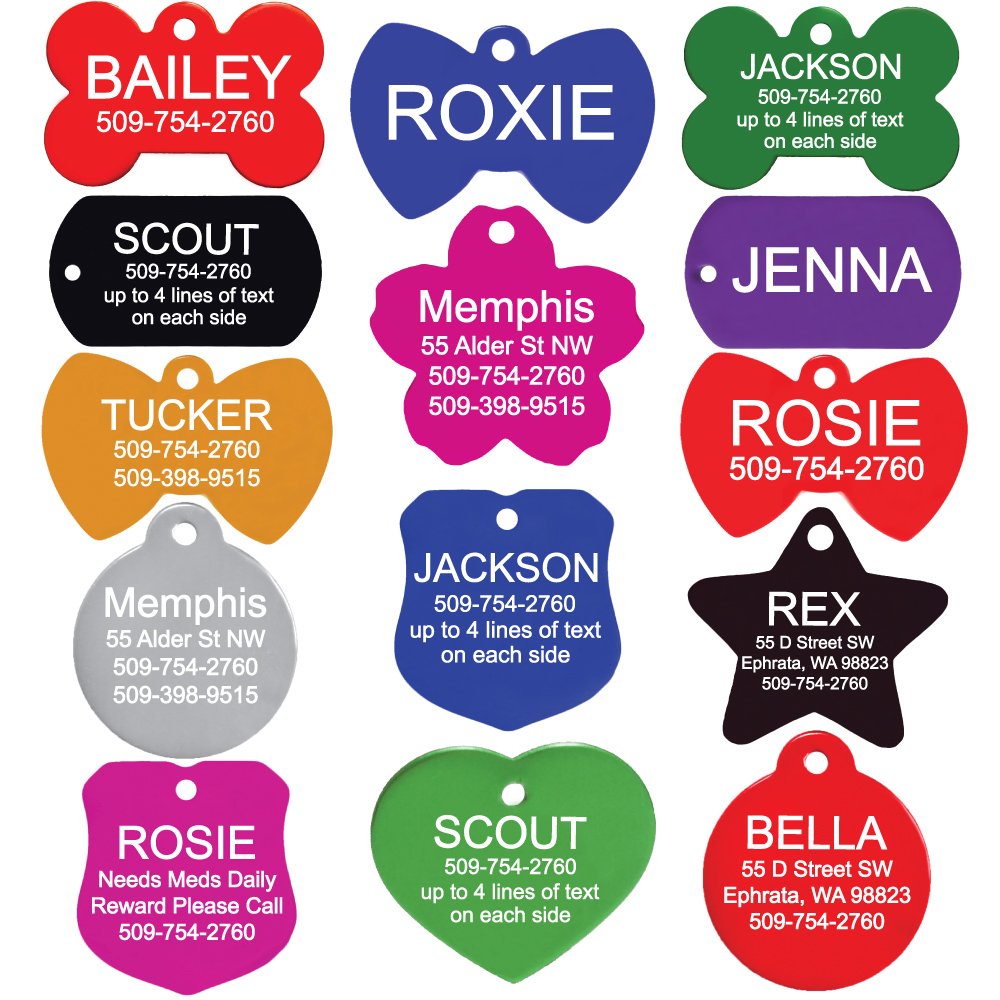 Personalized Pet ID Tags for Dogs & Cats - Anodized Metal Dog Tags in Bone, Heart, Bow Tie, Star, Round & Badge Shapes | 8 Colors | Custom Engraved with Name & Text (Rectangle, Small) | Perfect for Pet Safety & Identification