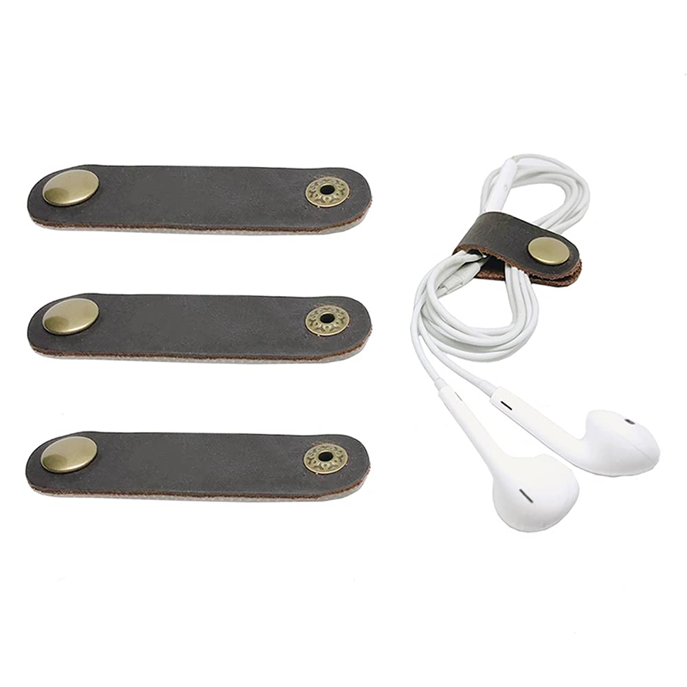 Premium Leather Cord Organizer - Earbud Case, Headphone Wrap & USB Cable Holder for Tangle-Free Storage | Perfect for Travel, Office & Home Use