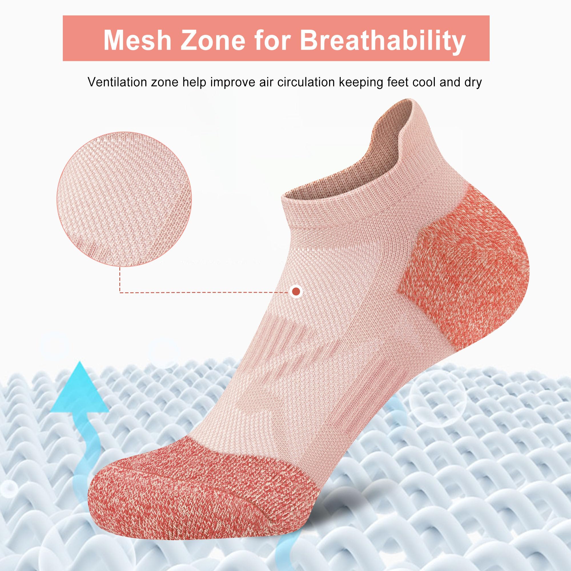 Gonii Women's No Show Ankle Socks - 5-6 Pairs Breathable Running Athletic Socks with Compression & Cushioning - Perfect for Workouts, Jogging & Daily Wear
