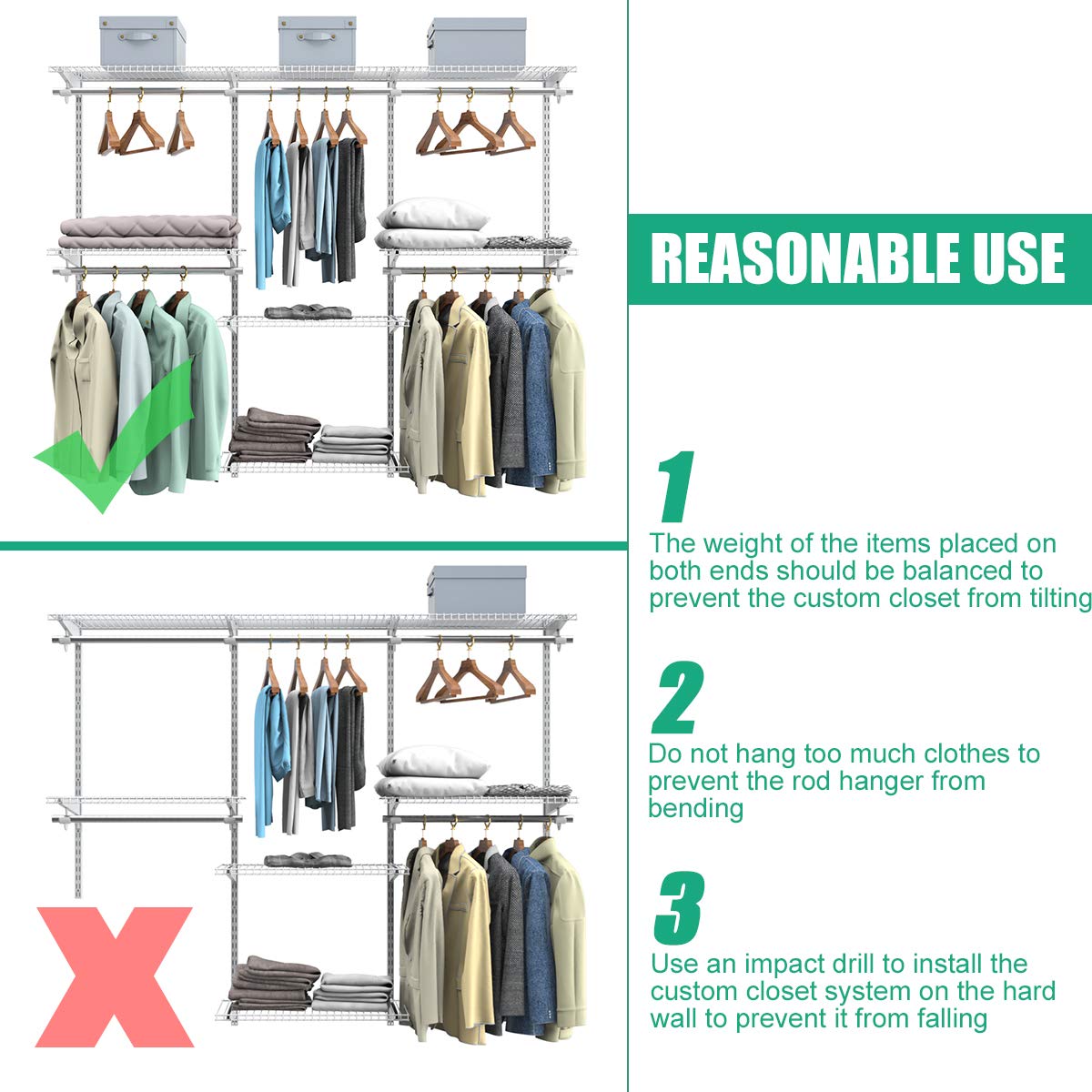 Tangkula 4-6 FT Custom Closet Organizer System - Wall Mounted Wardrobe with Adjustable Shelves & Hanging Rod - Metal Storage Rack for Bedroom, Closet & Small Space Organization (Perfect for Apartments, Dorms & Tiny Homes)