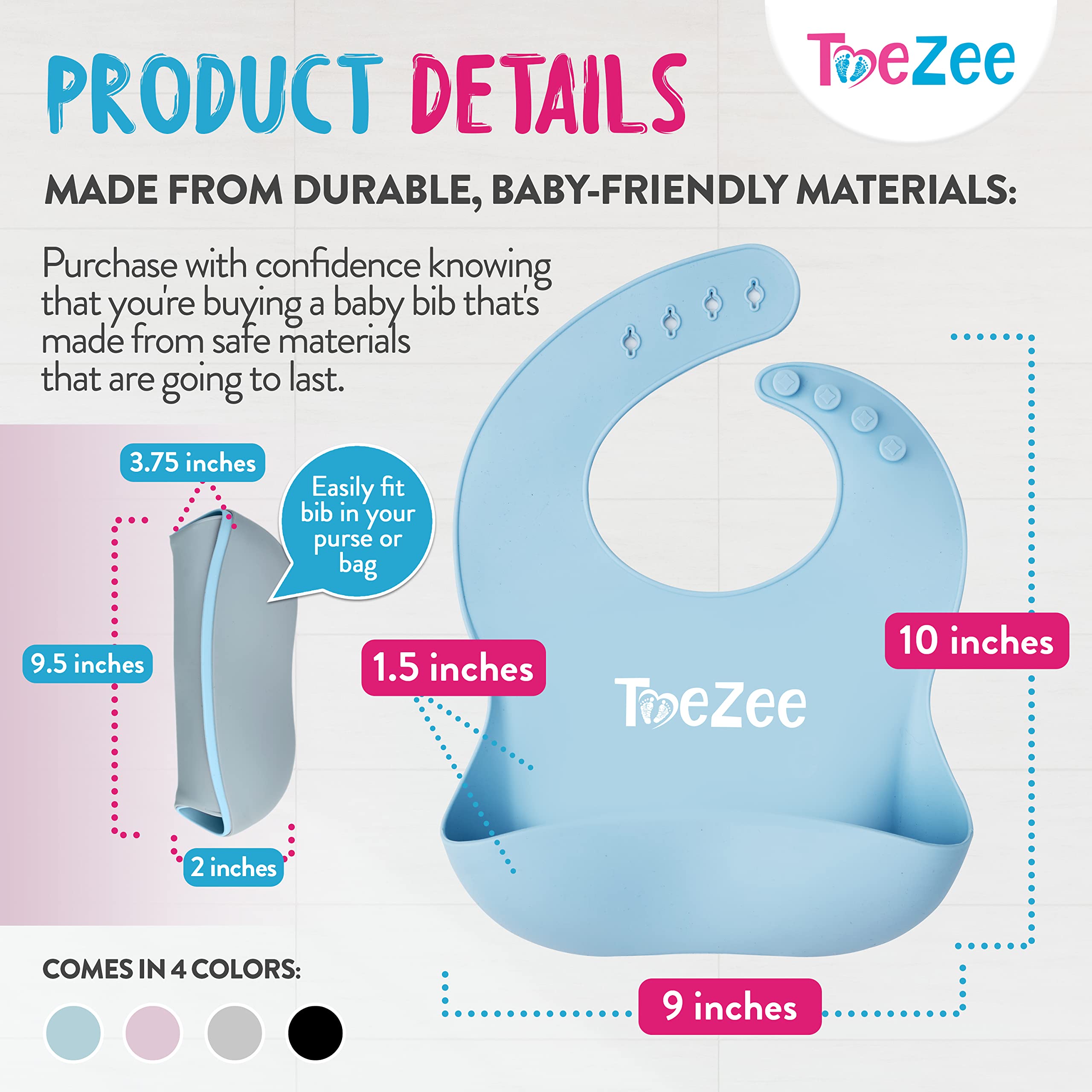 Baby Silicone Bibs with Wide Food Catcher - BPA Free, Adjustable & Easy Clean Food-Grade Bib for Toddlers | Perfect for Messy Meals, Baby-Led Weaning & On-the-Go Feeding