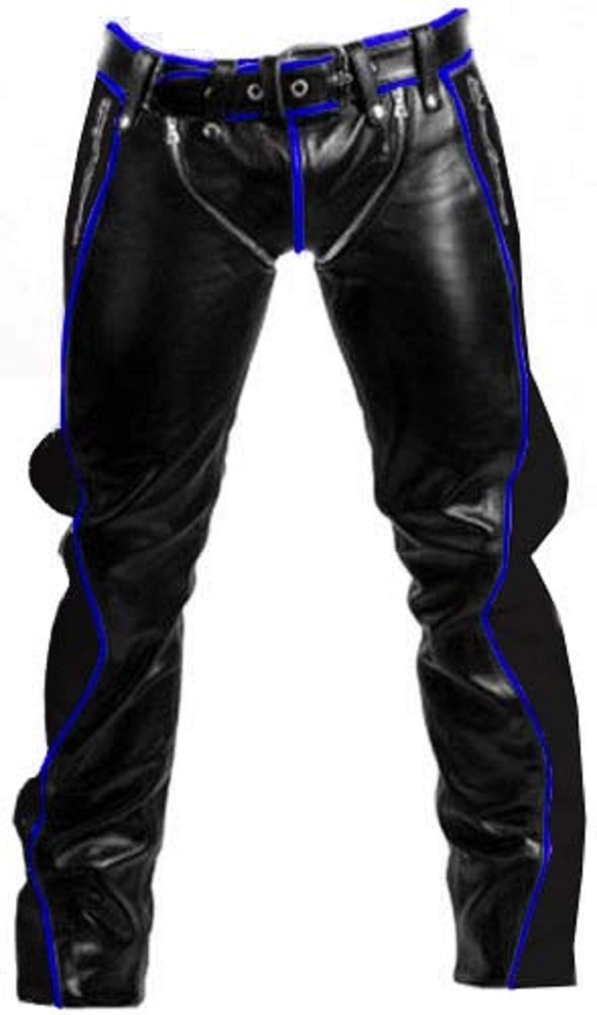 Men's Real Black Cow Leather Heavy Duty Bondage Pants - Gay Biker Jeans for Motorcycle Riding & Nightclub Outfits