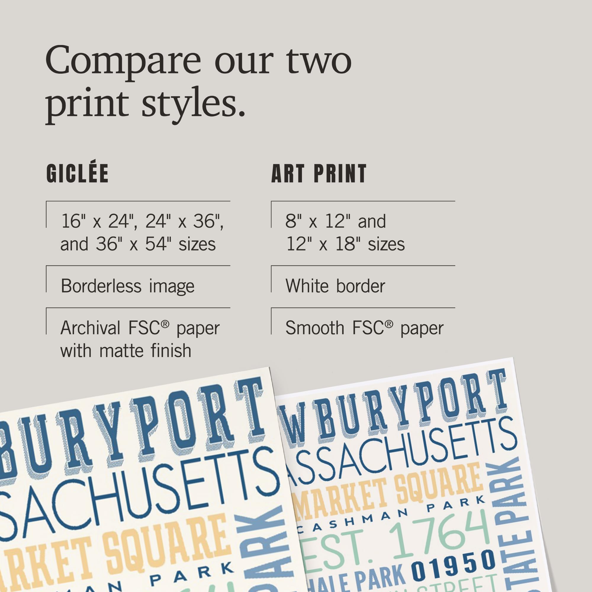 Lantern Press 24x36 Inch Giclee Art Print - Newburyport Massachusetts Typography Wall Decor - Perfect for Living Room, Bedroom & Office Decor