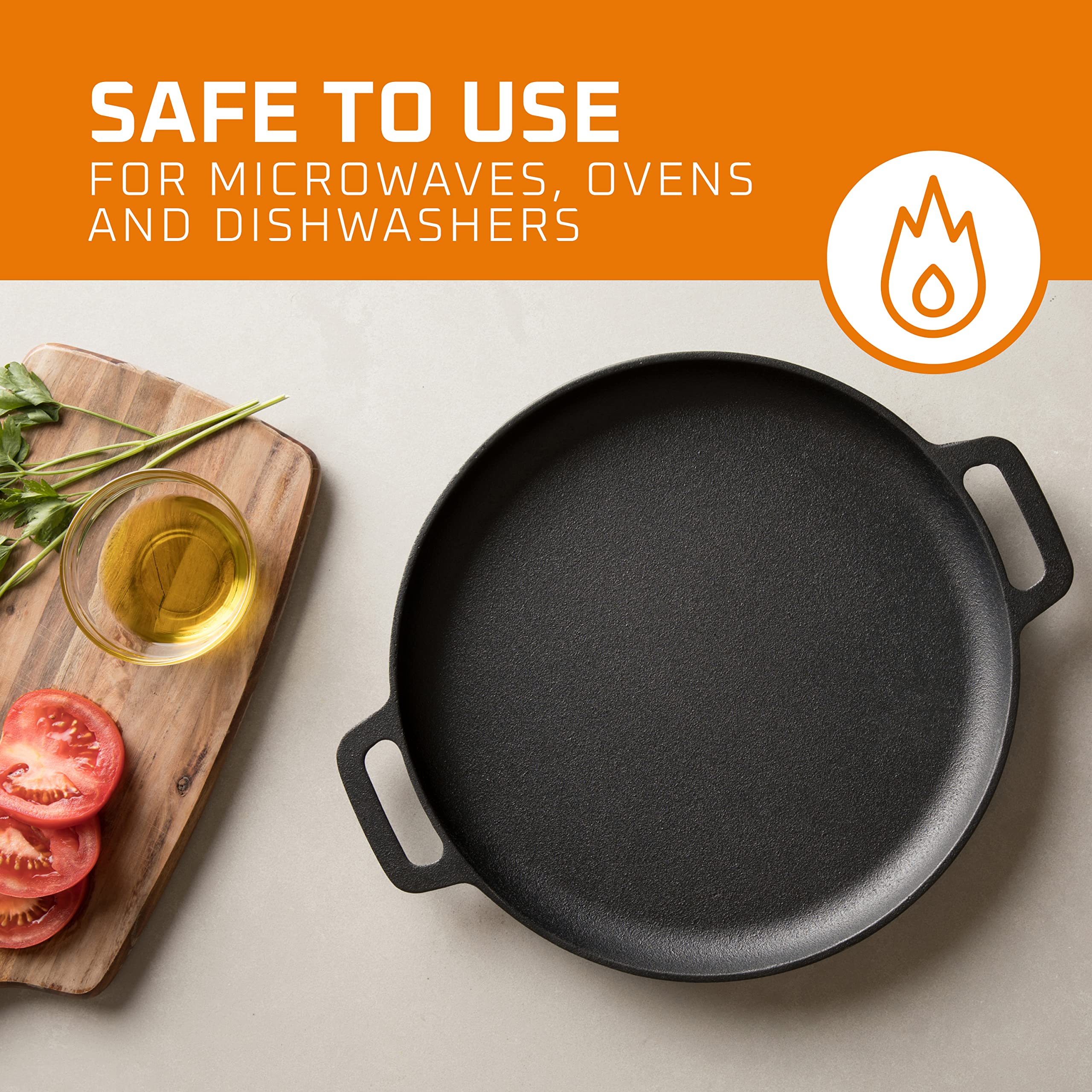 Bruntmor Pre-Seasoned 16 Inch Cast Iron Skillet - Dual Large Loop Handles, Durable Black Pan for Grilling, Deep Frying & Stovetop Cooking | Oven Safe & Perfect for Breakfast, Camping & Outdoor Cooking