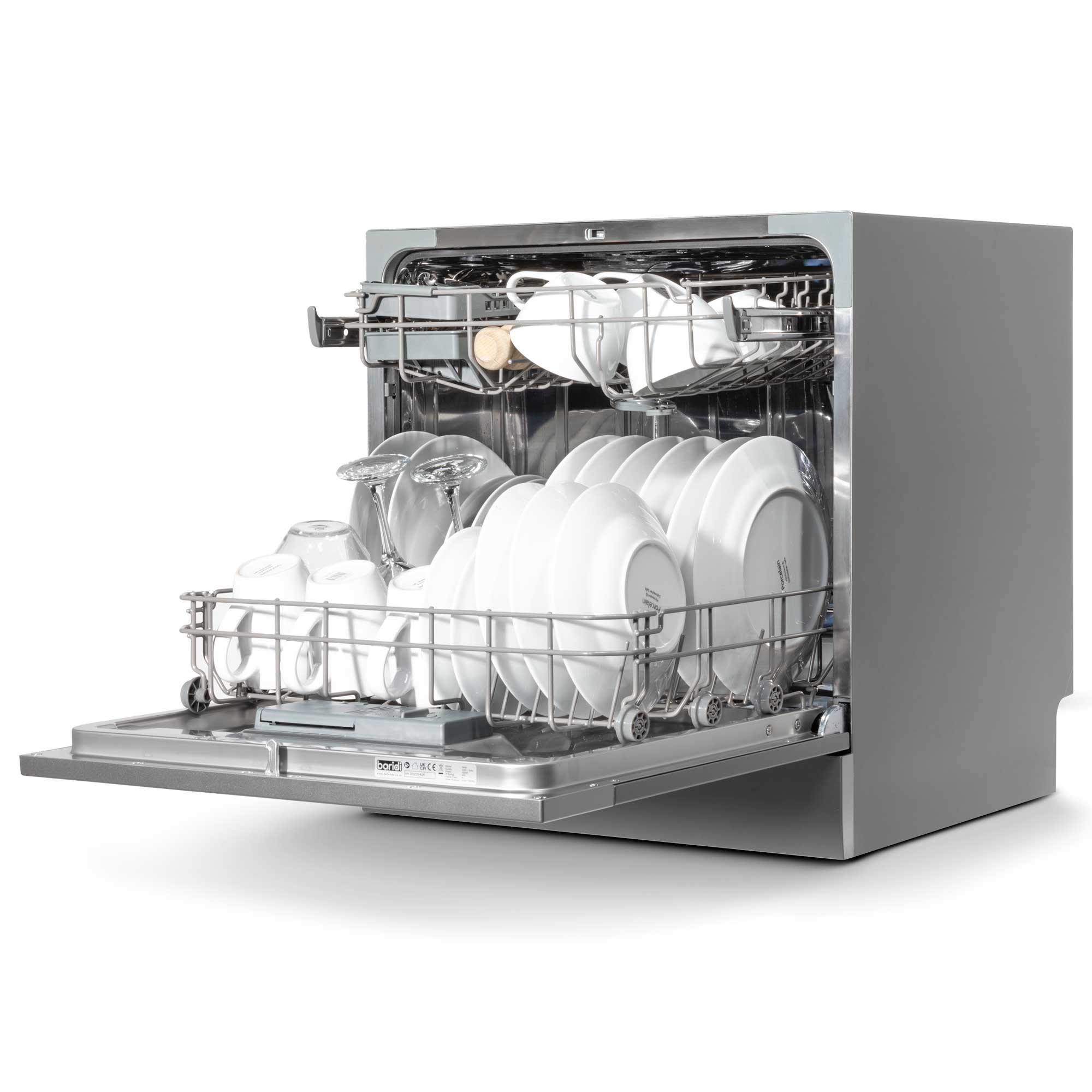 Baridi Compact Tabletop Dishwasher - 8 Place Settings, 6 Wash Programs, Ultra Quiet (42dB), 8L Capacity in Sleek Silver (Model DH87) | Perfect for Small Apartments, RVs, Dorms & Kitchenettes