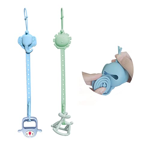 Adjustable & Stretchable Silicone Baby Toy Straps - 2 Pack (Blue+Green) for Strollers, Cribs, Car Seats & Hanging Baskets - Secure Pacifiers, Bottles & Toys On-The-Go
