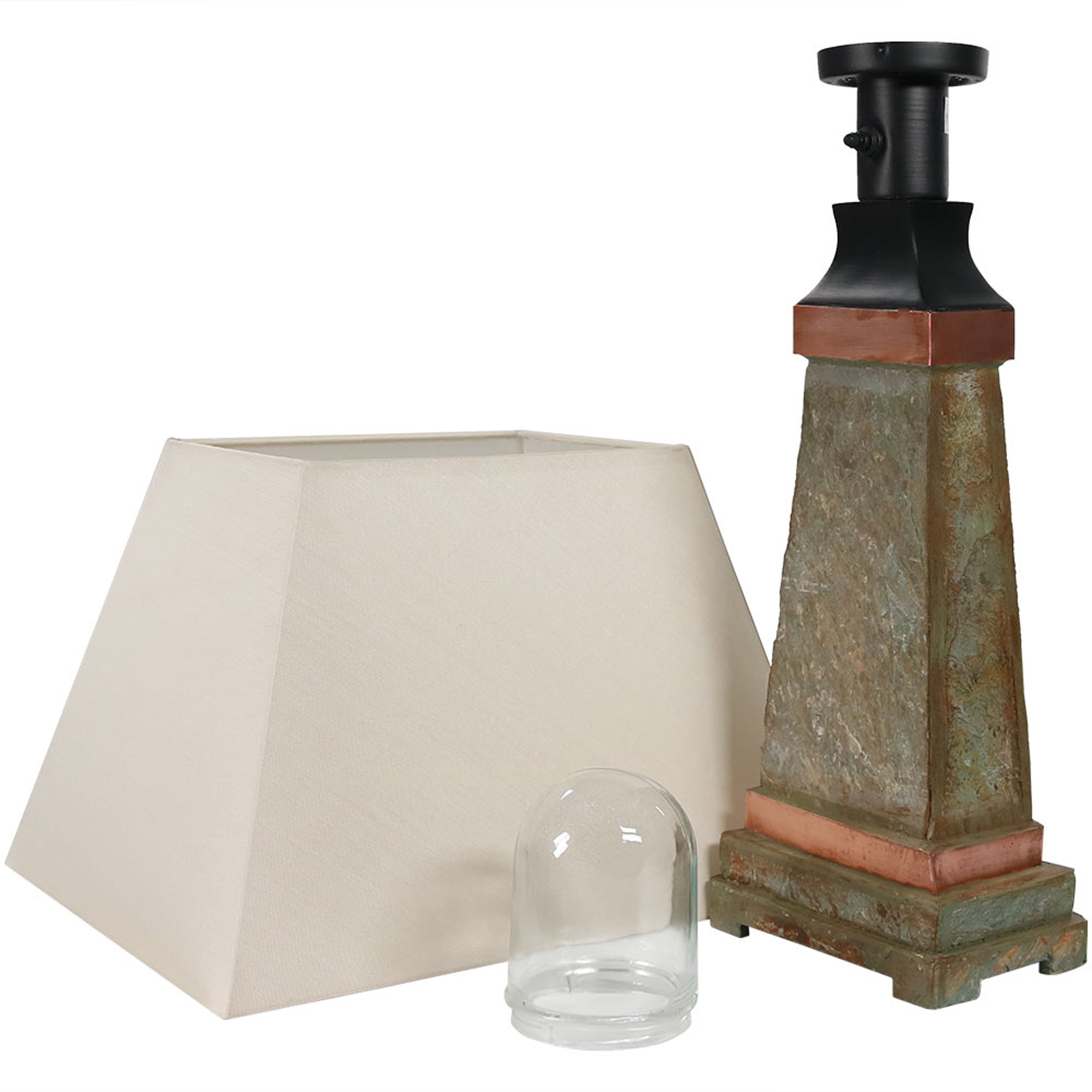 Sunnydaze Copper Trimmed Slate Outdoor Table Lamp - 30 Inch Height - Weather-Resistant Patio Lighting for Garden, Porch & Backyard Decor