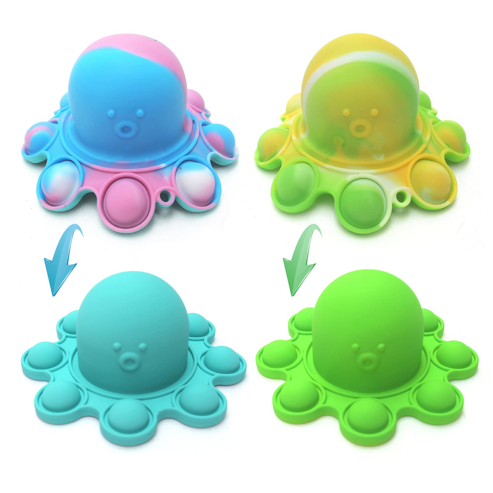 **2 Pack Spectabilis Octopus Pop Fidget Toy – Sensory Squishy Toys for Anxiety Relief, Flip It Stress Reliever – Fun Pop Keychains for Kids, Boys, Girls & Adults – Perfect for Bath Time, Travel & Classroom (Blue & Green)**