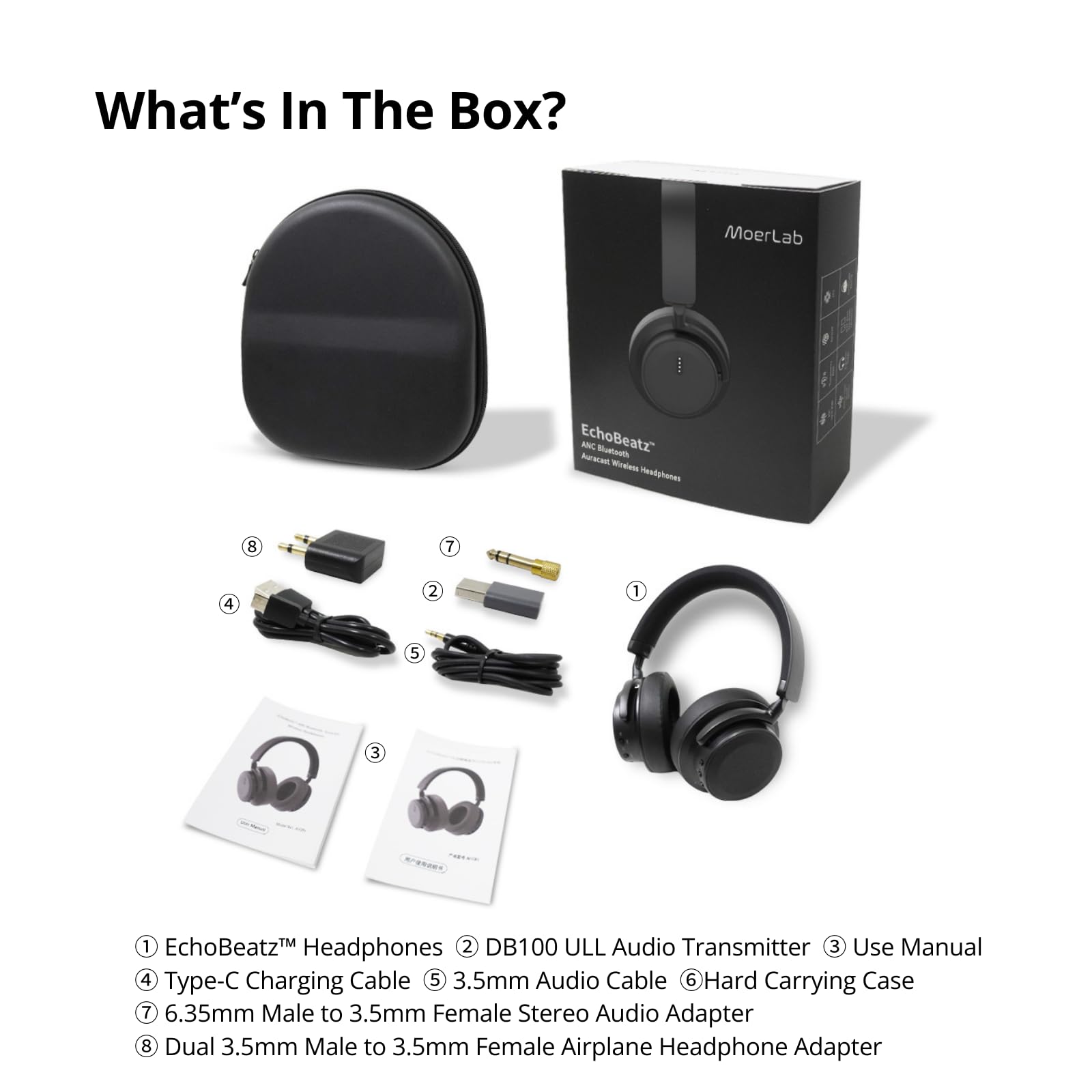EchoBeatz Wireless Bluetooth Headphones with Auracast - Over-Ear Active Noise Cancelling (ANC), Ultra Low Latency for Gaming & Movies, Comfortable for Travel, Work & Office Use - Perfect for Commuting, Studying & Entertainment