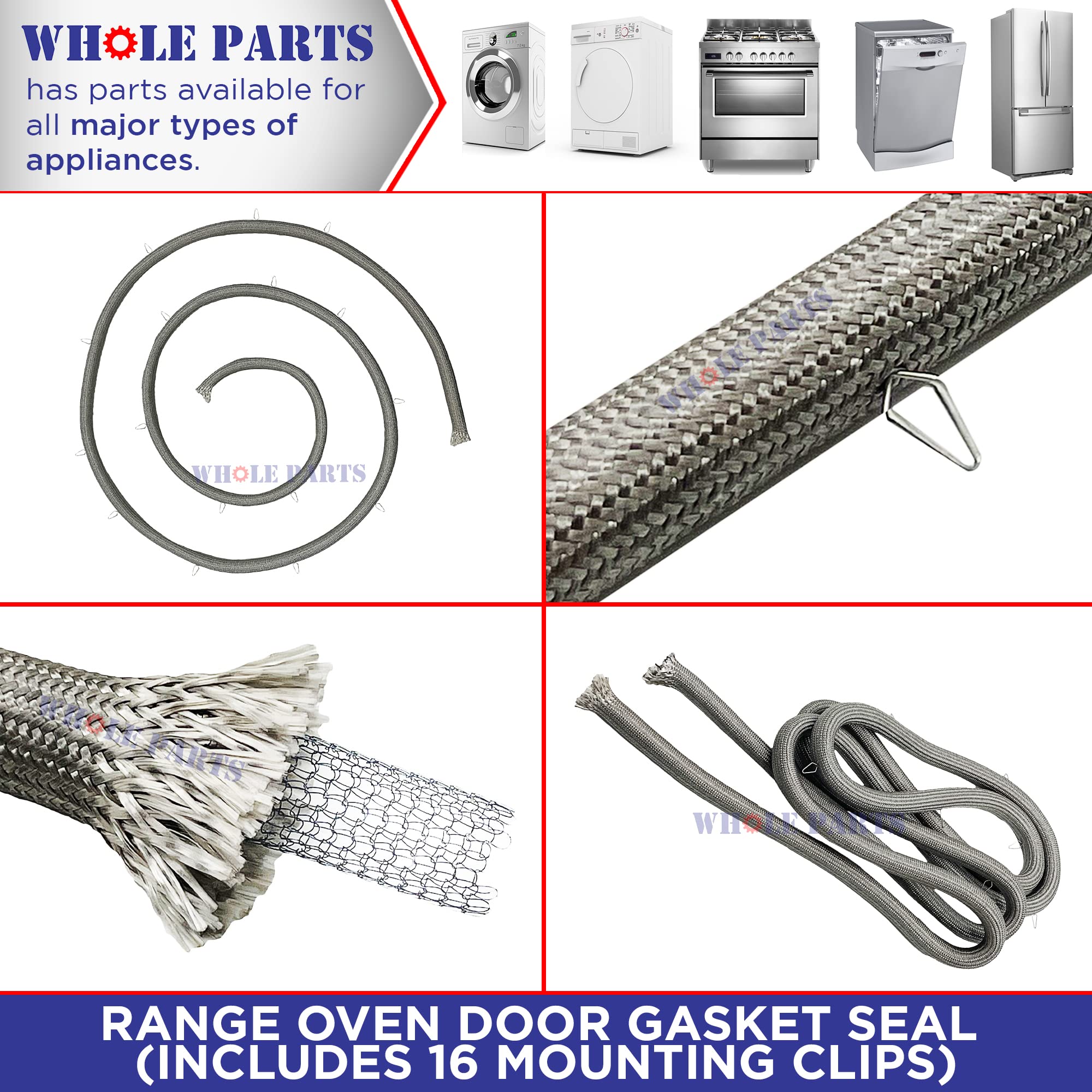 Replacement Oven Door Gasket Seal with 16 Mounting Clips - Compatible with Frigidaire, White Westinghouse, IKEA & Kenmore Ranges (Part# 316403101) | Perfect for Kitchen Appliance Repair and DIY Home Maintenance