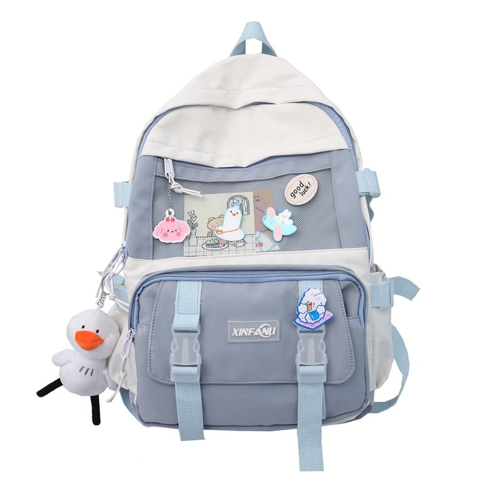 Cute Kawaii Backpack with Bear Pendant & Pins - Japanese Aesthetic School Bag, Ita Bag Daypack for College, Travel & Cosplay (Blue)