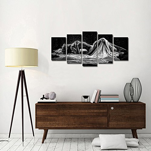 Sexy Woman Canvas Wall Art - Black & White Portrait of Girl in Rain, Modern Framed Canvas Prints for Bedroom & Hotel Decor, Ready to Hang | Perfect for Living Room, Office & Gift Giving