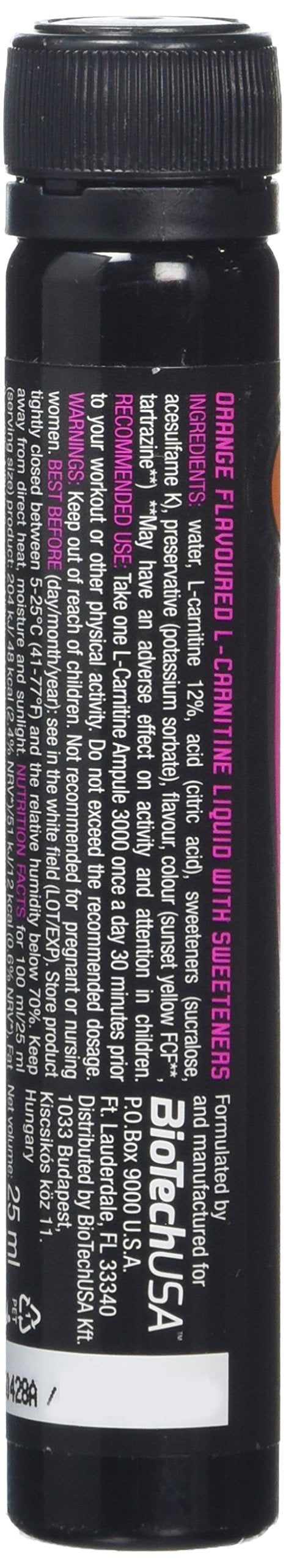 BioTechUSA L Carnitine 3000 Liquid Supplement - Orange Flavor, 20 x 25ml Bottles - Energy Booster for Workout & Weight Loss | Pre-Workout, Post-Workout & Fitness Recovery Drink