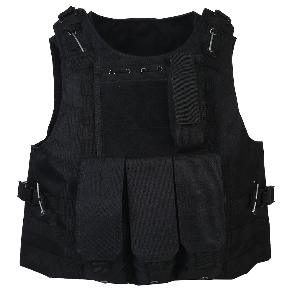 Tactical Vest for Men - Durable Outdoor Hunting Camping Hiking Fishing Airsoft Gear (Black) - Perfect for Military Training, Paintball, Survival & Tactical Sports