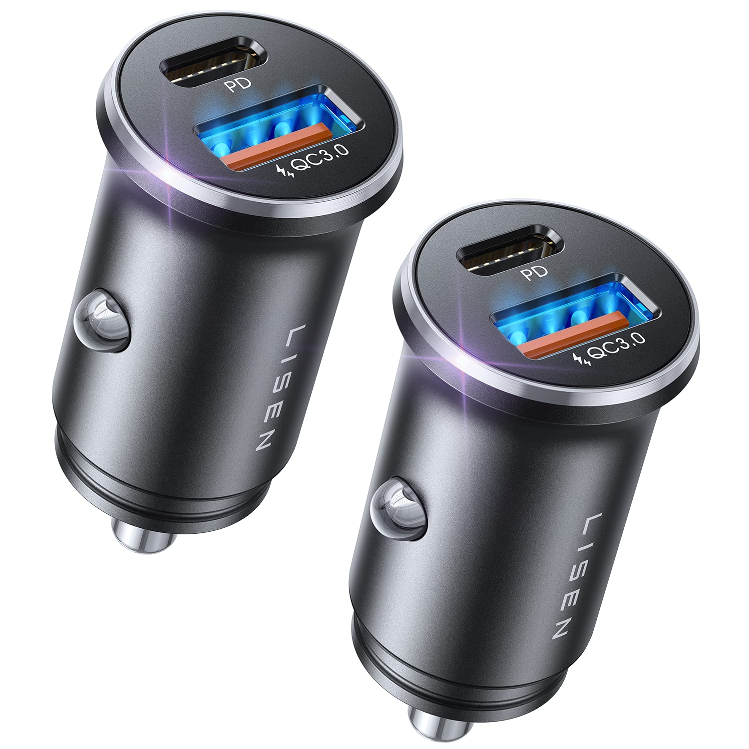 LISEN 54W Fast Car Charger USB C Cigarette Lighter Adapter - Dual Port 12V Car Phone Charger for iPhone 16/15/14/13/12, Samsung S25, Google Pixel, iPad & Android Devices | Perfect for Road Trips & Daily Commuting