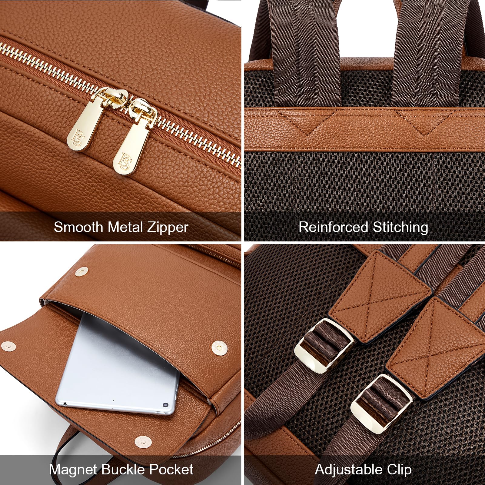 BOSTANTEN Genuine Leather Backpack for Women - 15.6 Inch Laptop Backpack, Business Travel Bag with Trolley Sleeve, Stylish Brown Shoulder Bag for Work, College & Daily Commute
