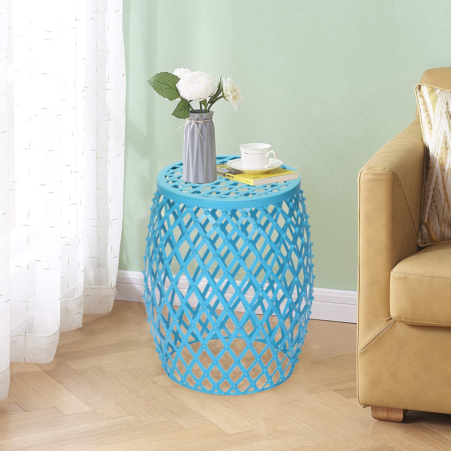 Joveco Round End Table - Metal Side Table, Coffee Table & Nightstand for Living Room, Bedroom & Office - Light Blue - Perfect for Plants, Lamps & Decor