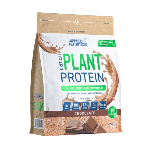 Applied Nutrition Critical Plant Protein Chocolate 450g - Vegan Protein Powder for Muscle Recovery & Weight Loss | Perfect for Post-Workout Shakes, Smoothies & Healthy Baking