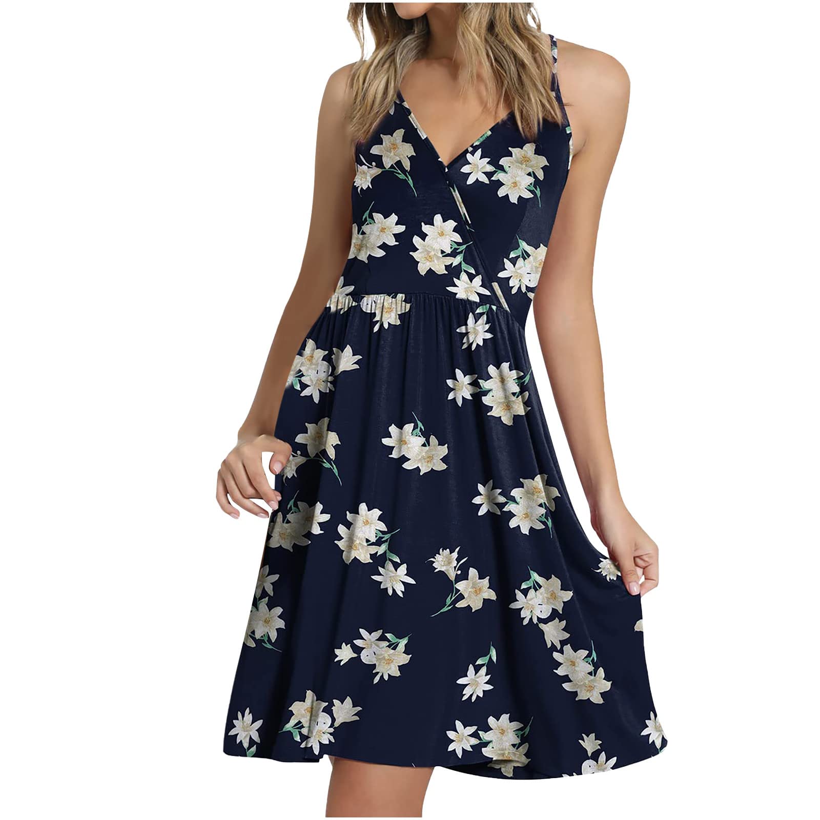 YaYiYa Women's Summer & Fall Sleeveless V-Neck Strappy Mini Dress - Casual Vacation Dress for Beach, Party & Date Night - 2022 Fashion Trend B5