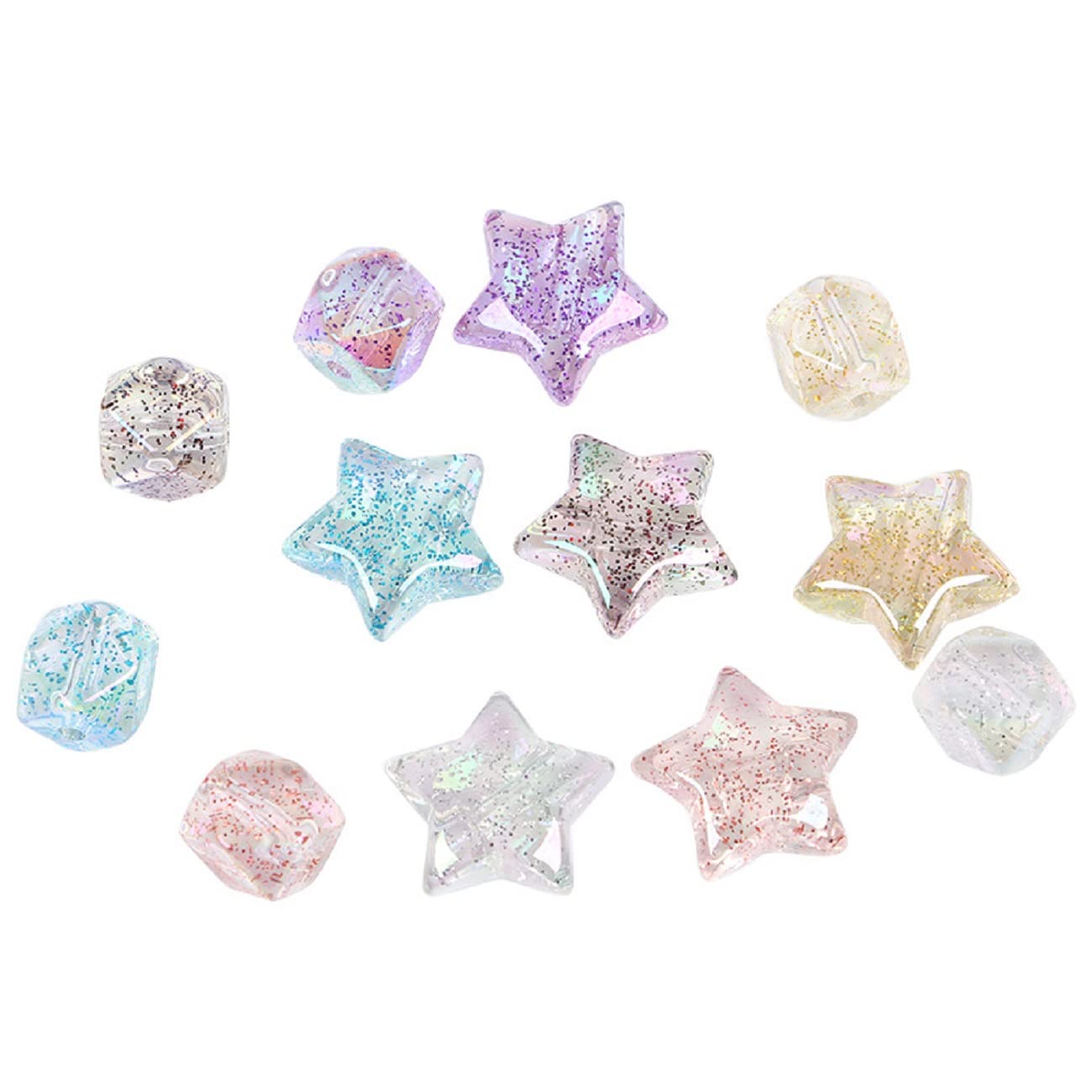 40Pcs Sparkle Acrylic Beads - Colorful Transparent Glitter Star & Geometric Octagon Faceted Beads for DIY Jewelry Making (Bracelets, Necklaces, Crafts) - Perfect for Scrapbooking, Gift Wrapping & Home Decor