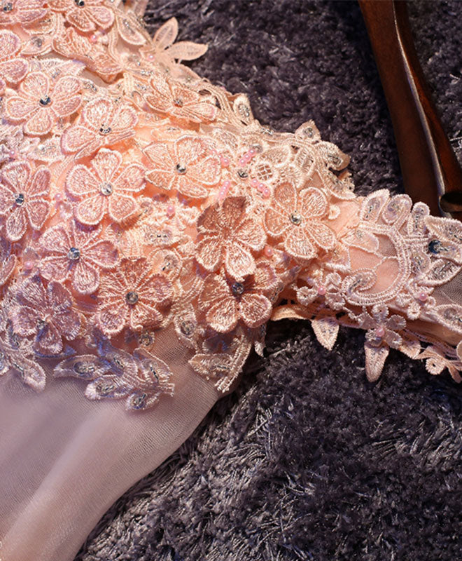 Elegant Pink A-Line Tulle Lace Short Prom Dress for Homecoming, Party, and Special Occasions | Perfect for Dances, Weddings, and Formal Events
