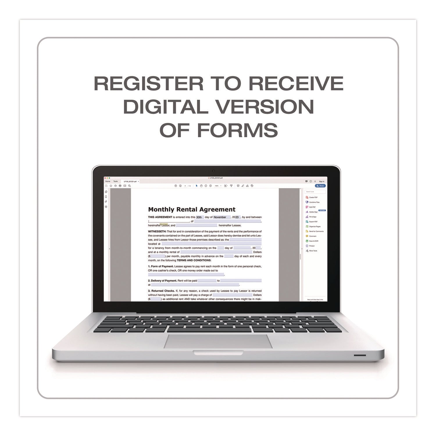 Adams® Month-to-Month Residential Rental Agreement Template - Digital Download (8.5
