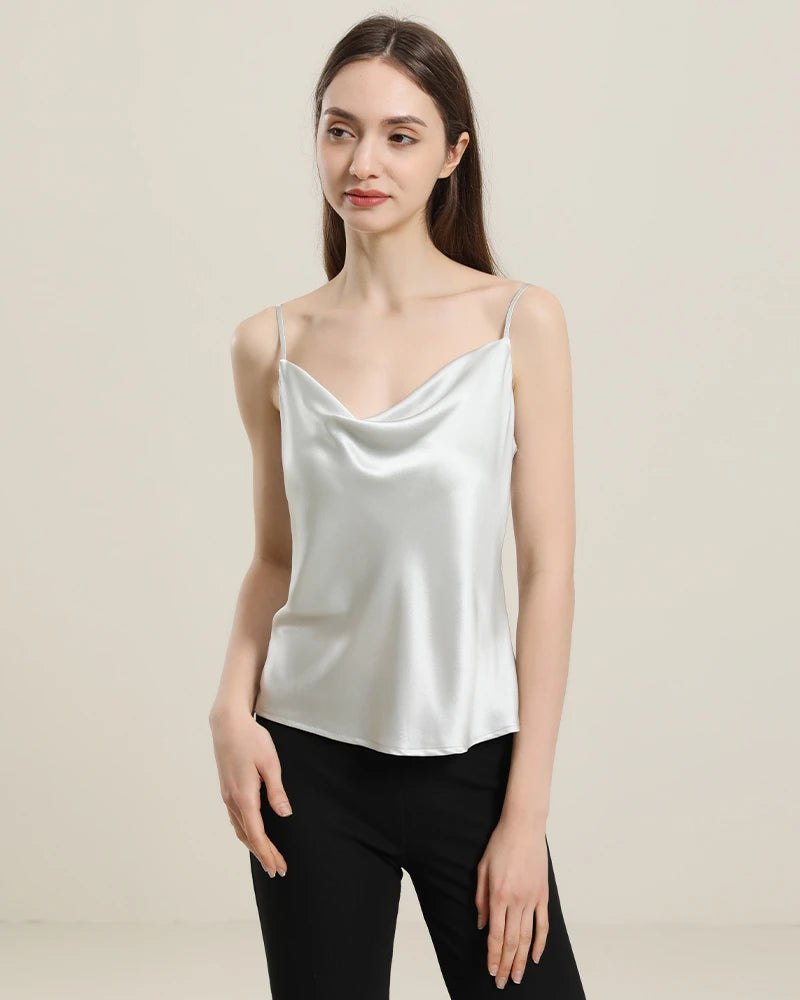 Elegant Cowl Neck Silk Camisole for Women - Soft Satin Slip Dress for Lounge, Evening Wear & Layering