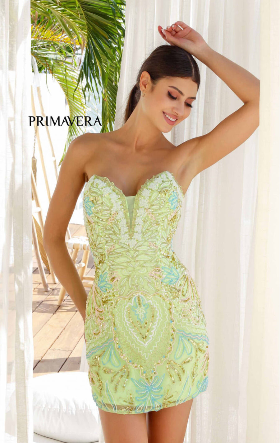 Vintage Style Strapless Beaded Dress - Primavera 4243 - Perfect for Evening Parties, Weddings & Special Occasions