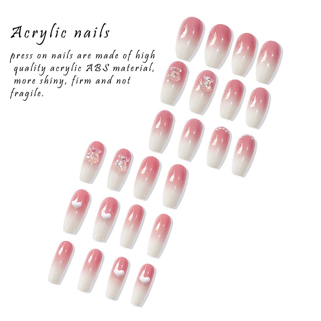 SINLOV 24pcs Coffin Fake Nails - Nude Pink Gradient Press on False Nails, Long Ballerina Artificial Nails, Full Cover Nail Tips for Women & Girls | Perfect for Parties, Weddings, and Special Occasions (Pink 3)