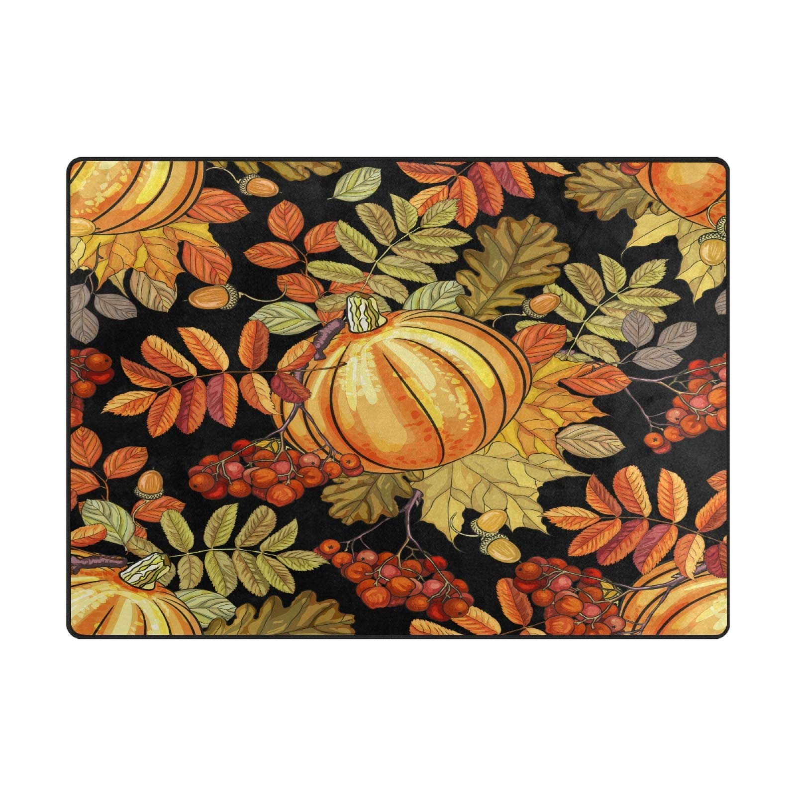 ALAZA Autumn Pumpkin Maple Leaves Non-Slip Area Rug - Soft Floor Mat for Living Room, Bedroom Decor - Perfect for Fall Home Decor & Cozy Seasonal Ambiance