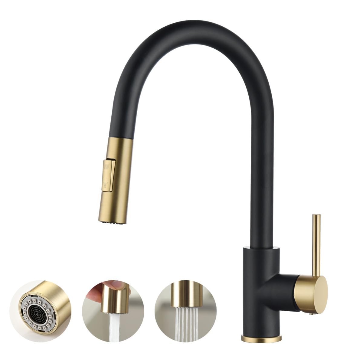 Premium Gold & Black High Arc Kitchen Faucet with Pull Down Sprayer - Stainless Steel Construction, cUPC Ceramic Cartridge - 1 Hole Installation (No Deck Plate) - Perfect for Kitchen Sink & Laundry Sink (Model HV501GB) | Modern Upgrade for Cooking, Dishwashing & Household Cleaning